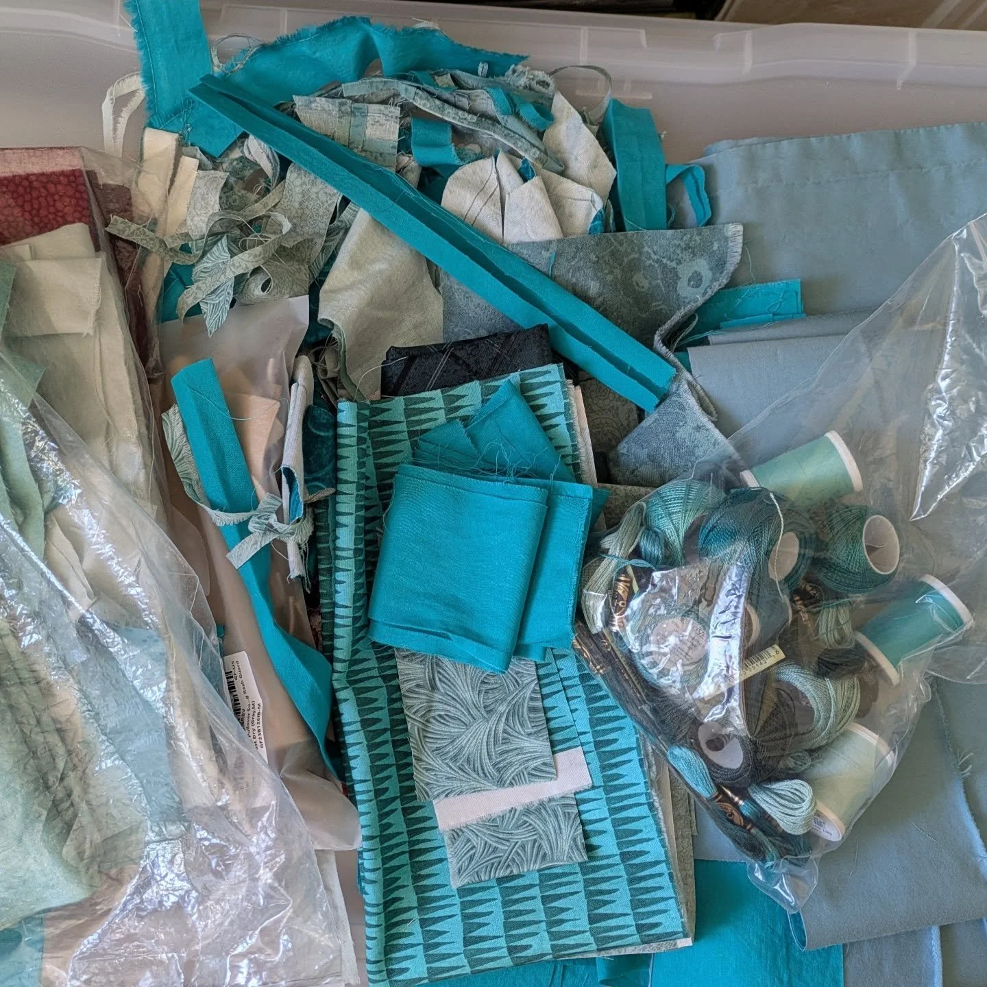 I've been working with Aqua#7 for a very long time now, but now it's finished and it's time to clean up the scraps. 
.
The piece I made will be entered into a show with the Columbia Fiberarts Guild, which is why I've only been sharing bits and pieces