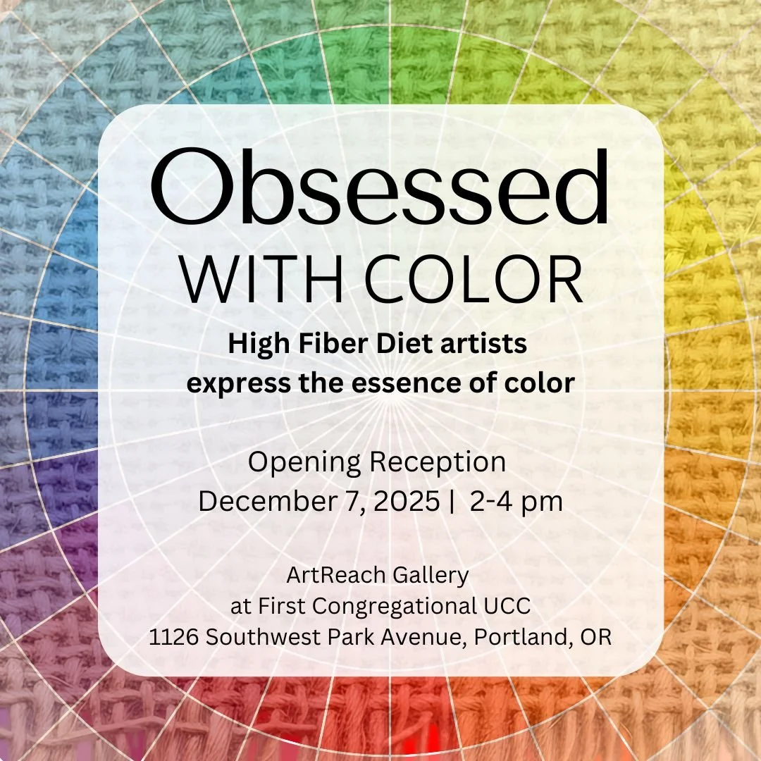 I am so happy to report that one of my pieces was selected to be part of this show - Obsessed with Color! 
.
Obsessed With Color is a collection of 45 monochromatic artworks in fiber. Each artist chose a color to explore their own obsessions while co