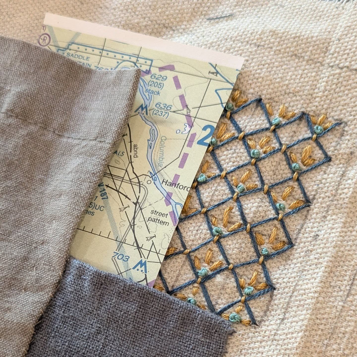 Day 4/100. Added this trellis stitching to my page. 
.
#stitchbookchallenge2026