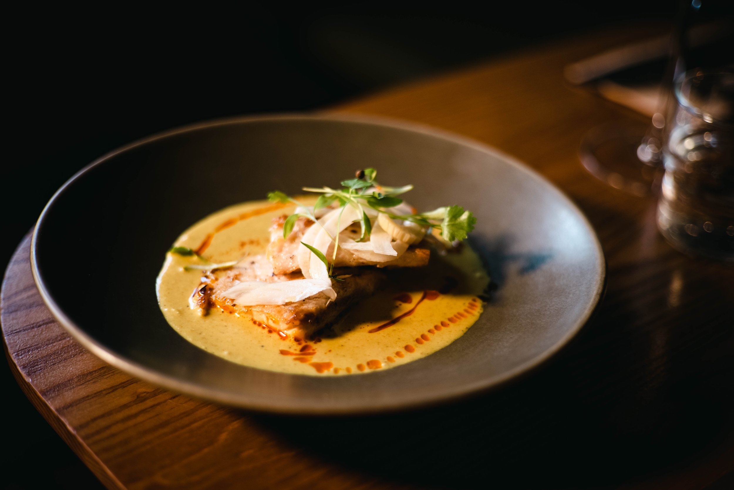 MARKET FISH, FRAGRENT SPICED COCONUT, PICKLED FENNEL