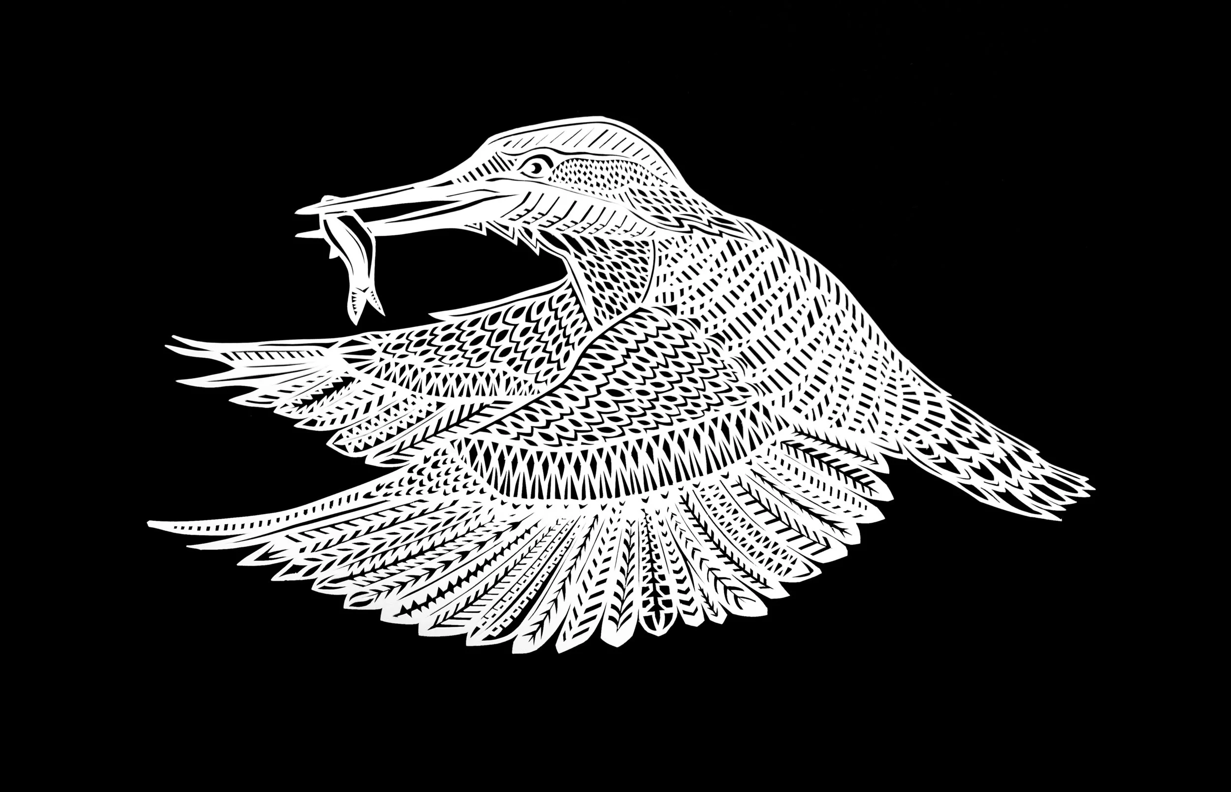 This kingfisher caught himself a little fish, papercut artwork done by Thysart