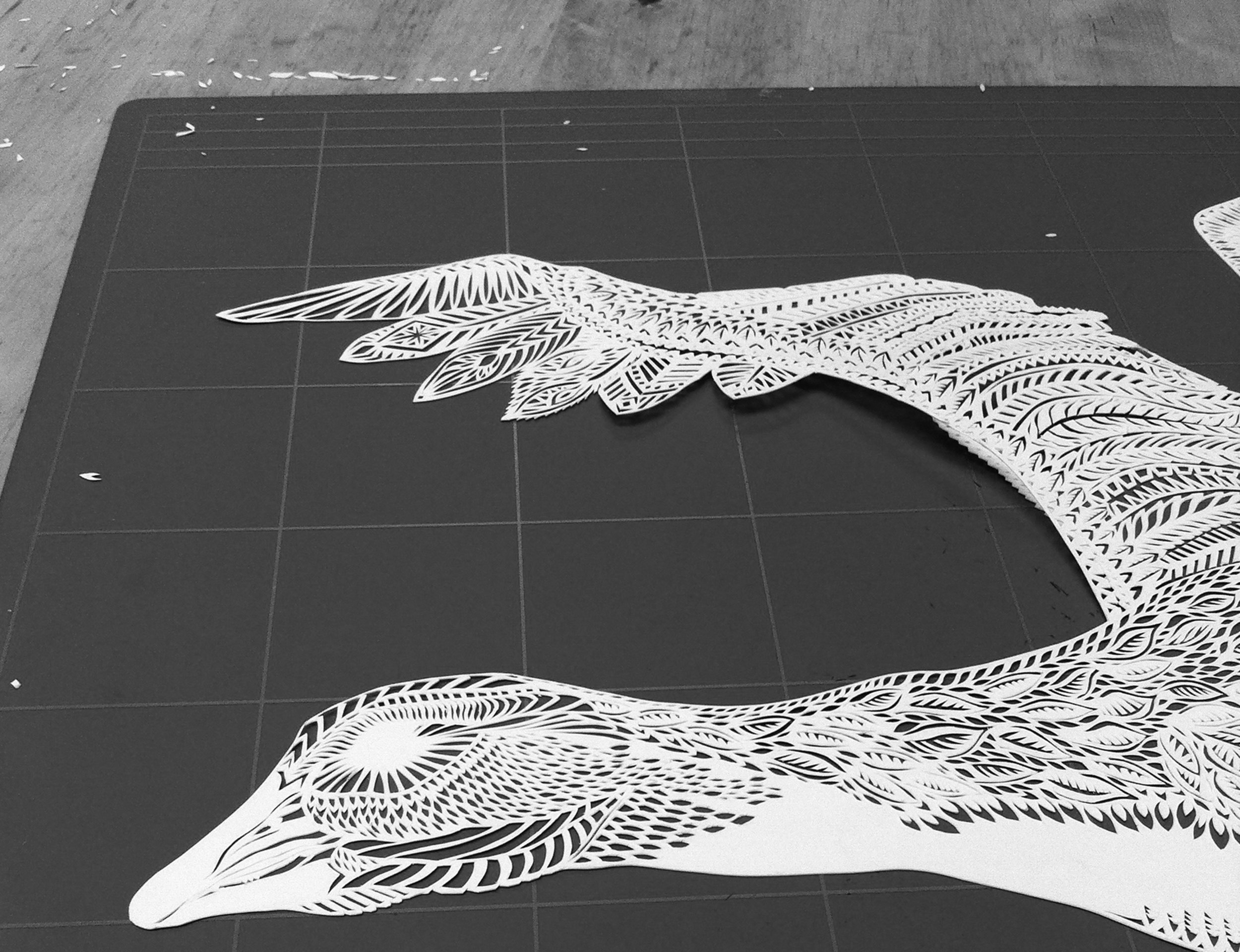 This is a canadian snowgoose papercutting in the making, by Thysart