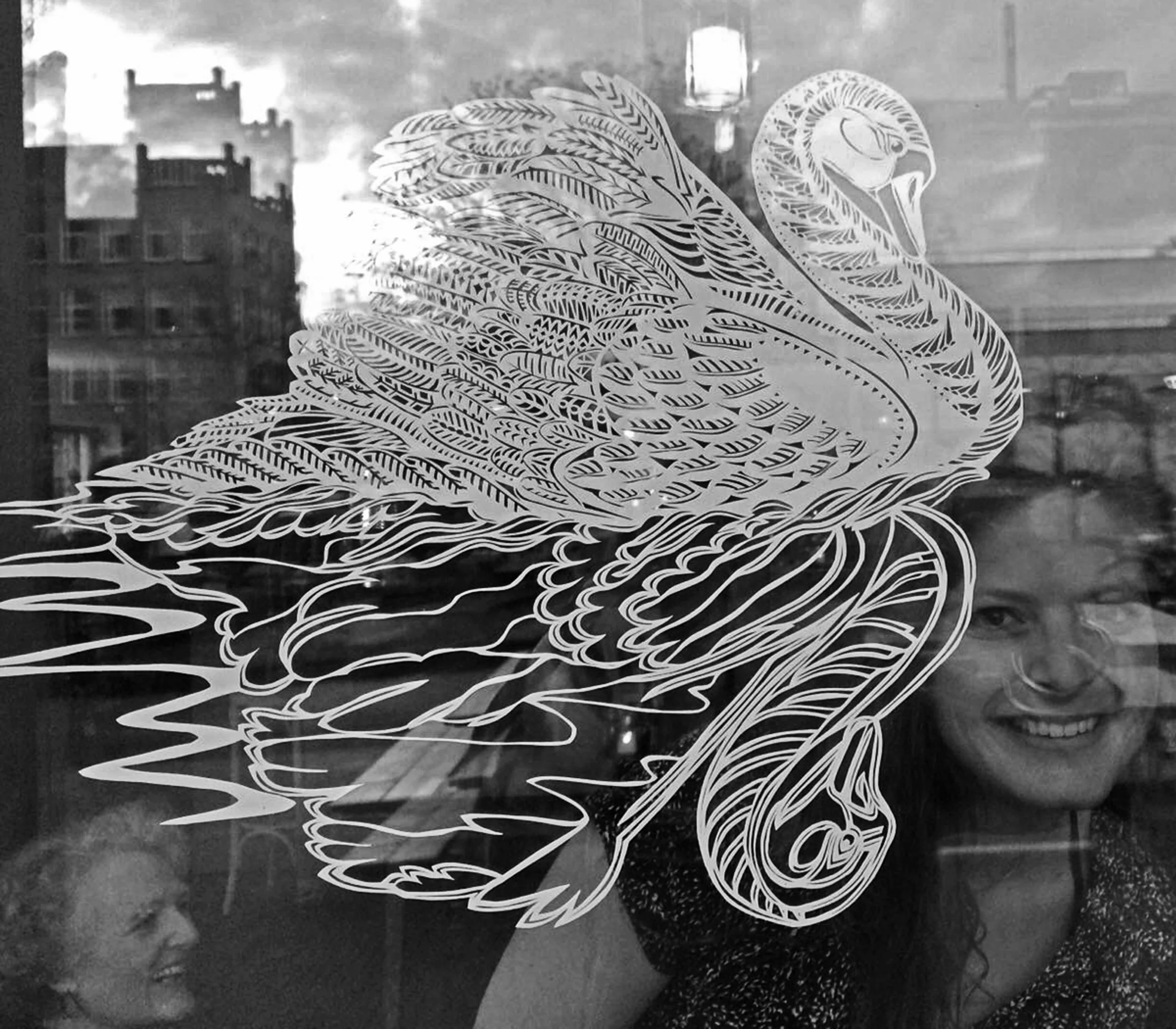 Framed Swan papercut artwork by Thysart