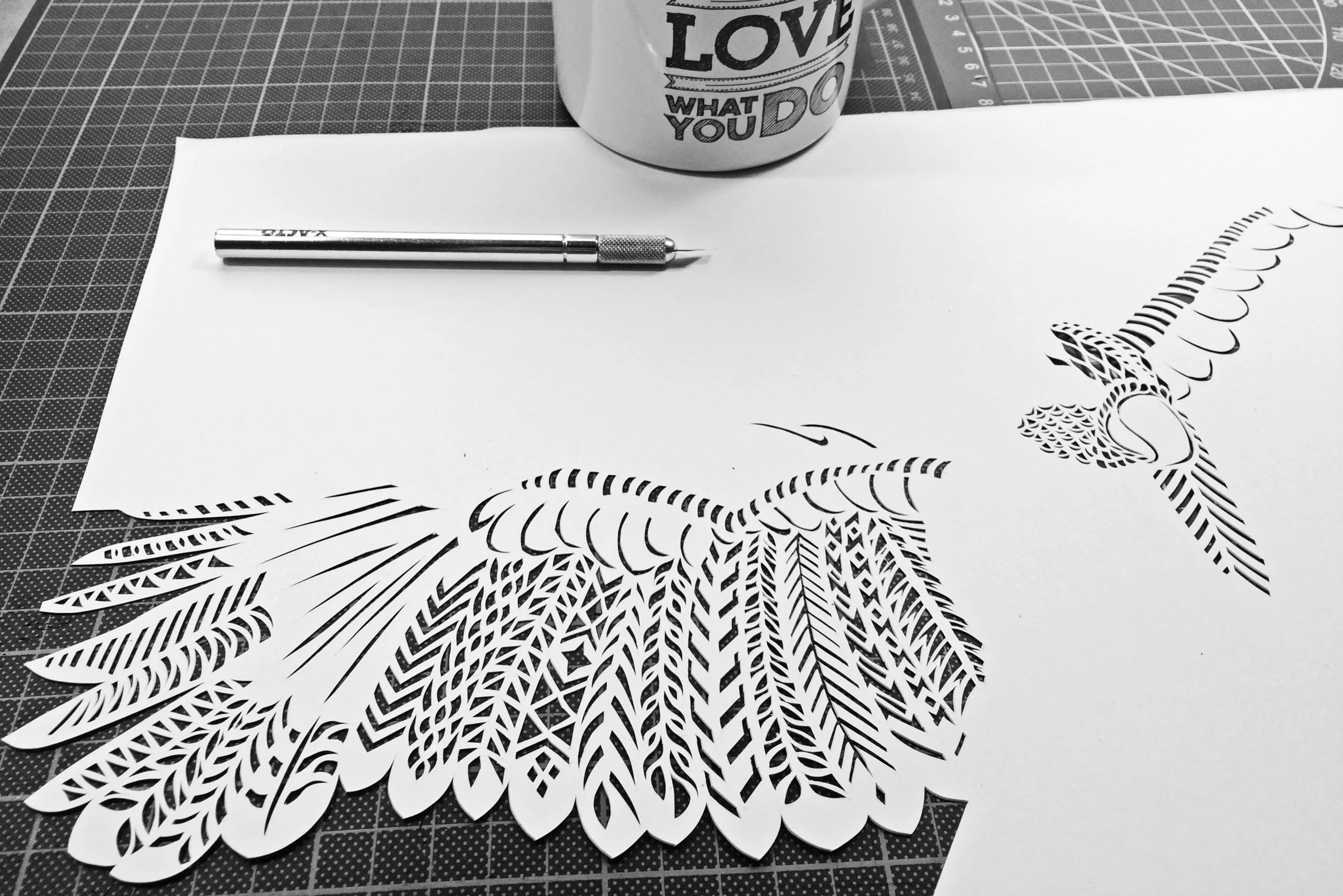 Work in progress papercut bird by Thysart