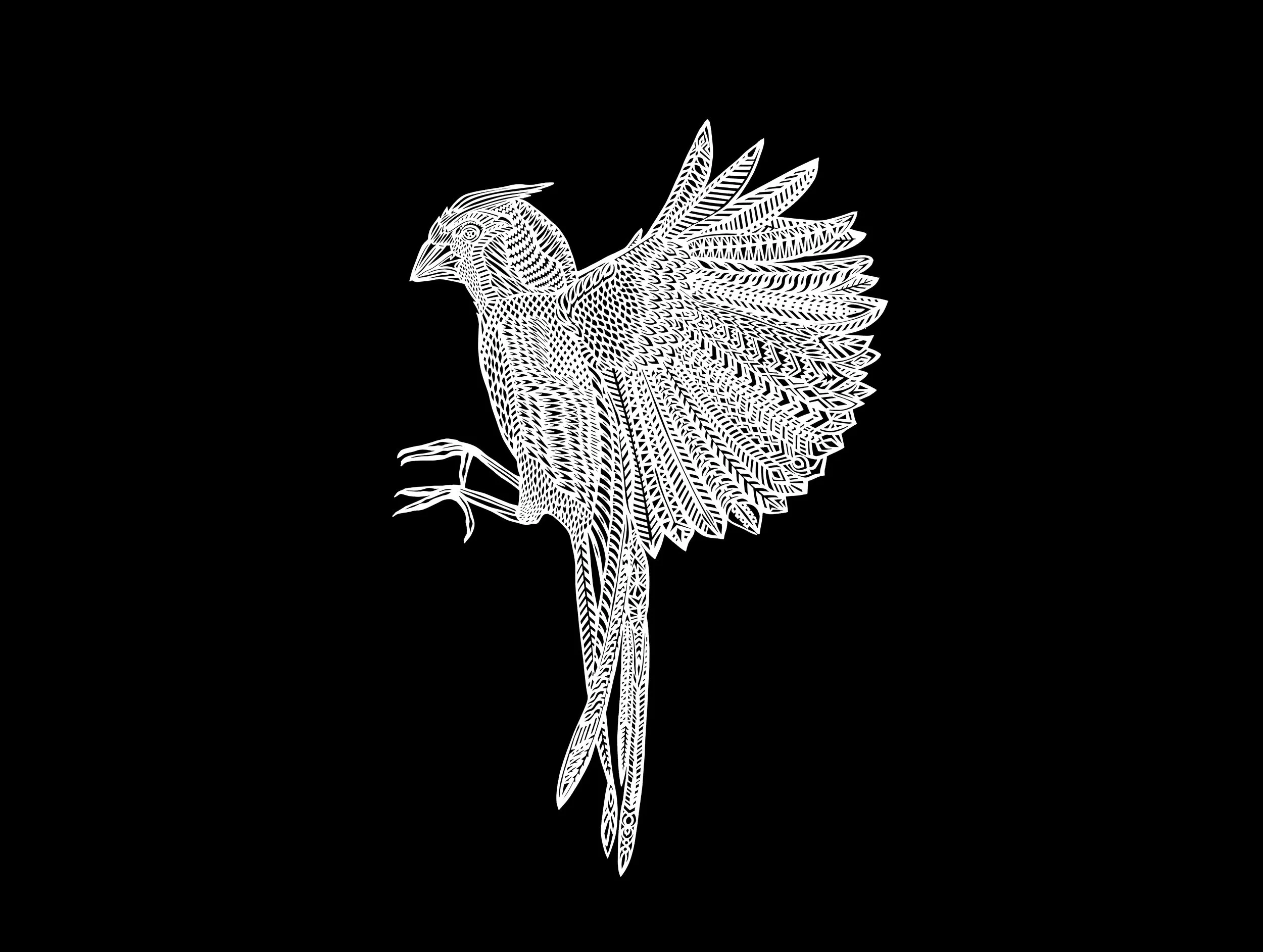 This cardinal looks like it is about to land on a branch, detailed papercutting by Thysart