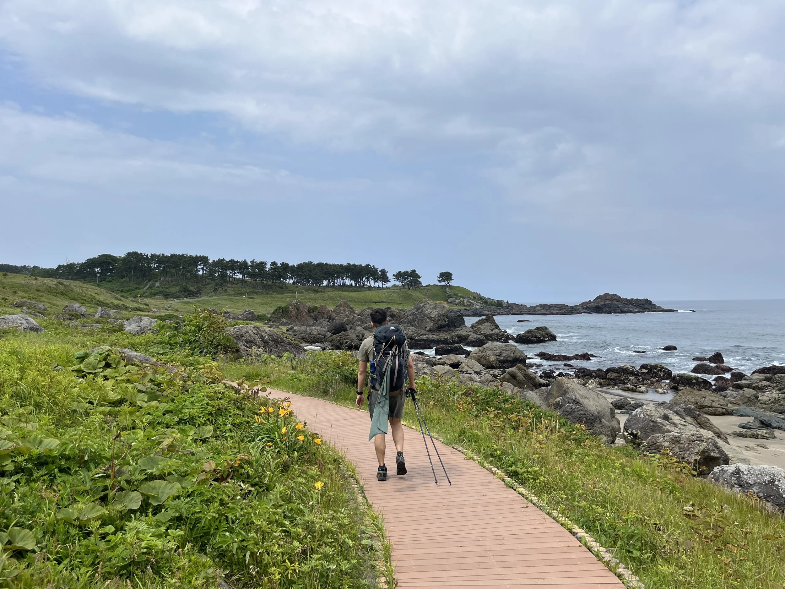Hiker on the Michinoku Coastal Trail, Tanesashi, Aomori