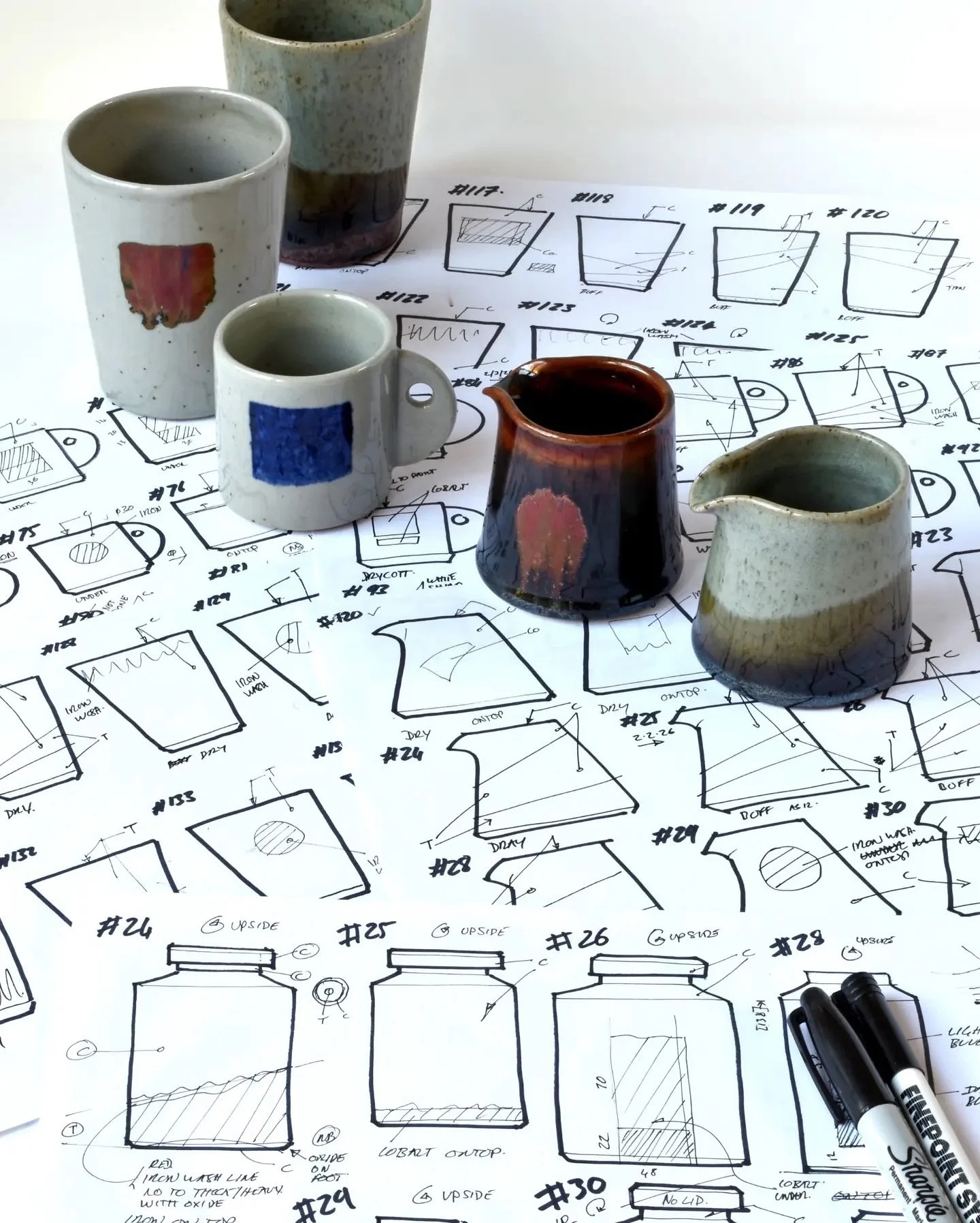 credit @davidrstonehouse &bull;

GLAZING ALL DONE - ahead of tomorrow&rsquo;s big gas firing @KilnCambridge.

For the keen eyed, you might have spotted a few beakers being fired upside down on their rims. These tessellate pleasingly with those the no