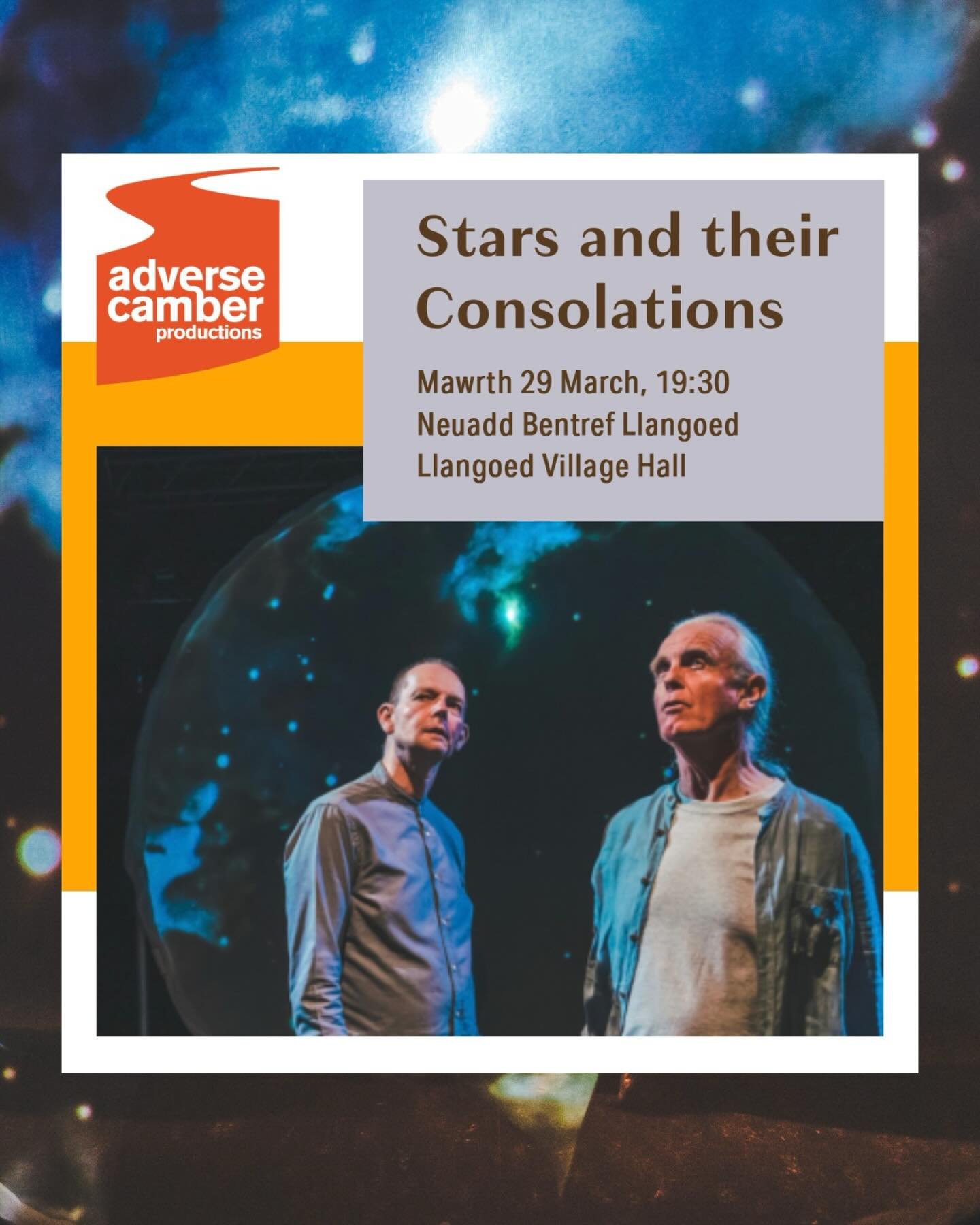 We are so pleased to invite &lsquo;Stars and their Consolations&rsquo; a unique immersive experience to Llangoed Village Hall. 

We will hear the stories of the stars told to an electro-acoustic soundtrack! A majestic, intimate and hypnotic re-imagin