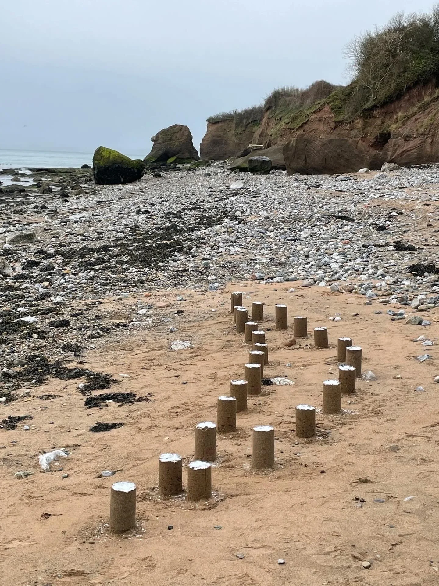 &lsquo;Time and Tide&rsquo; by Michael Prince @michael.prince.10000 
Angelsey sea salt (@halenmon), sand, water, 2026 Geometric sculptures crafted from local sand, salt and water appear along the tidal zones of Lleiniog Beach, inspired by Antony Gorm