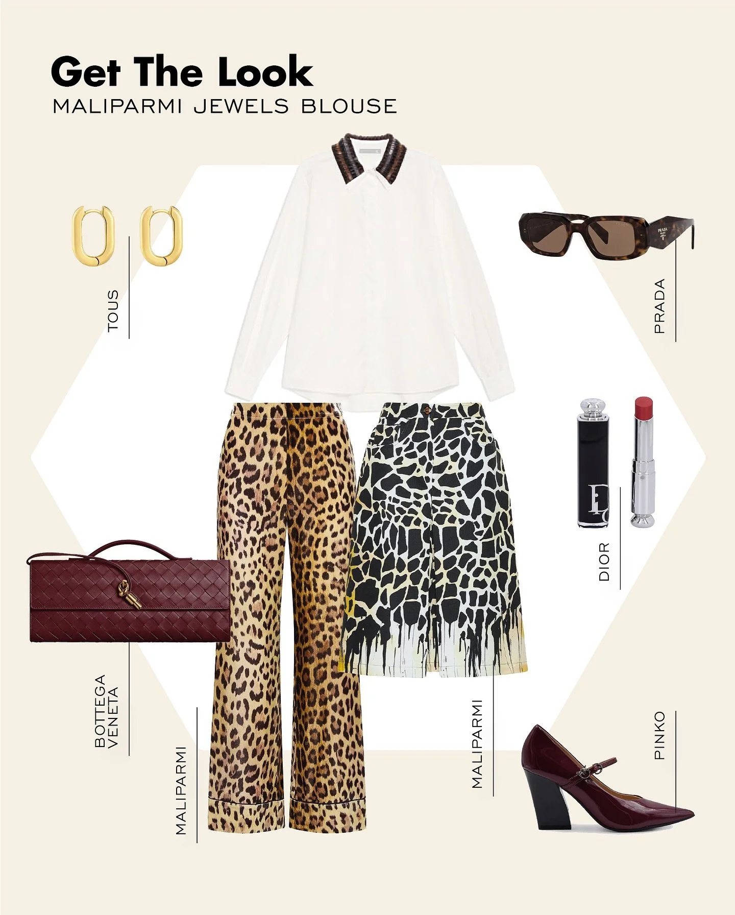 Get the look!&nbsp; Our Maliparmi Jewels Blouse paired with leopard pants or a giraffe-print skirt &mdash; because animal prints are everywhere this season. 🐆🦒 Both options are such a fun way to elevate a classic white blouse &mdash; and you won&rs