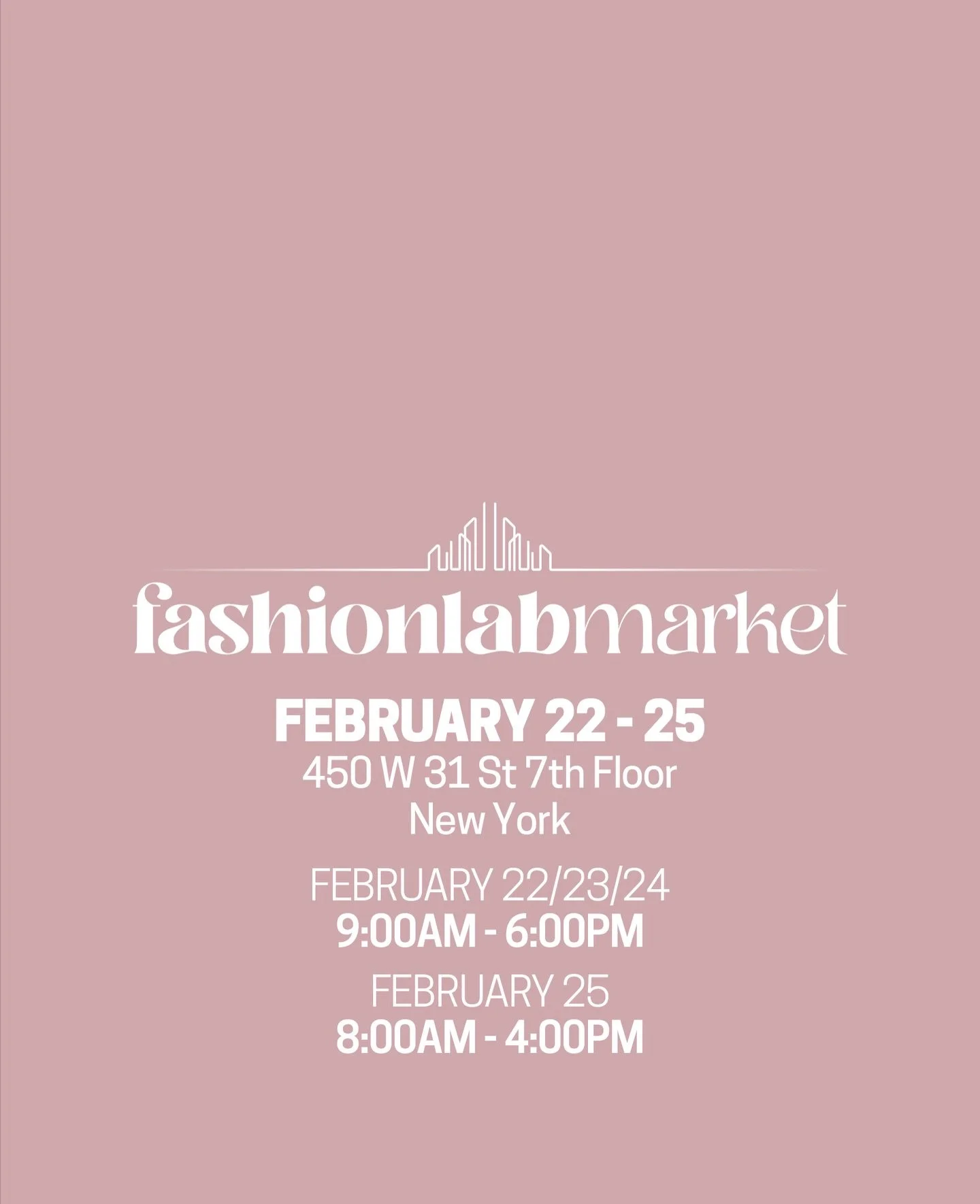 FashionLAB Market is open!
📞🚕 Call for Car Service 212 221 3636
 We are aware of the storm advisory in New York today, but&nbsp;FashionLAB Market will be open from 9:00 AM to 6:00 PM as scheduled.
📆 February 22-25
📍 450 W 31 St 7th Floor New York