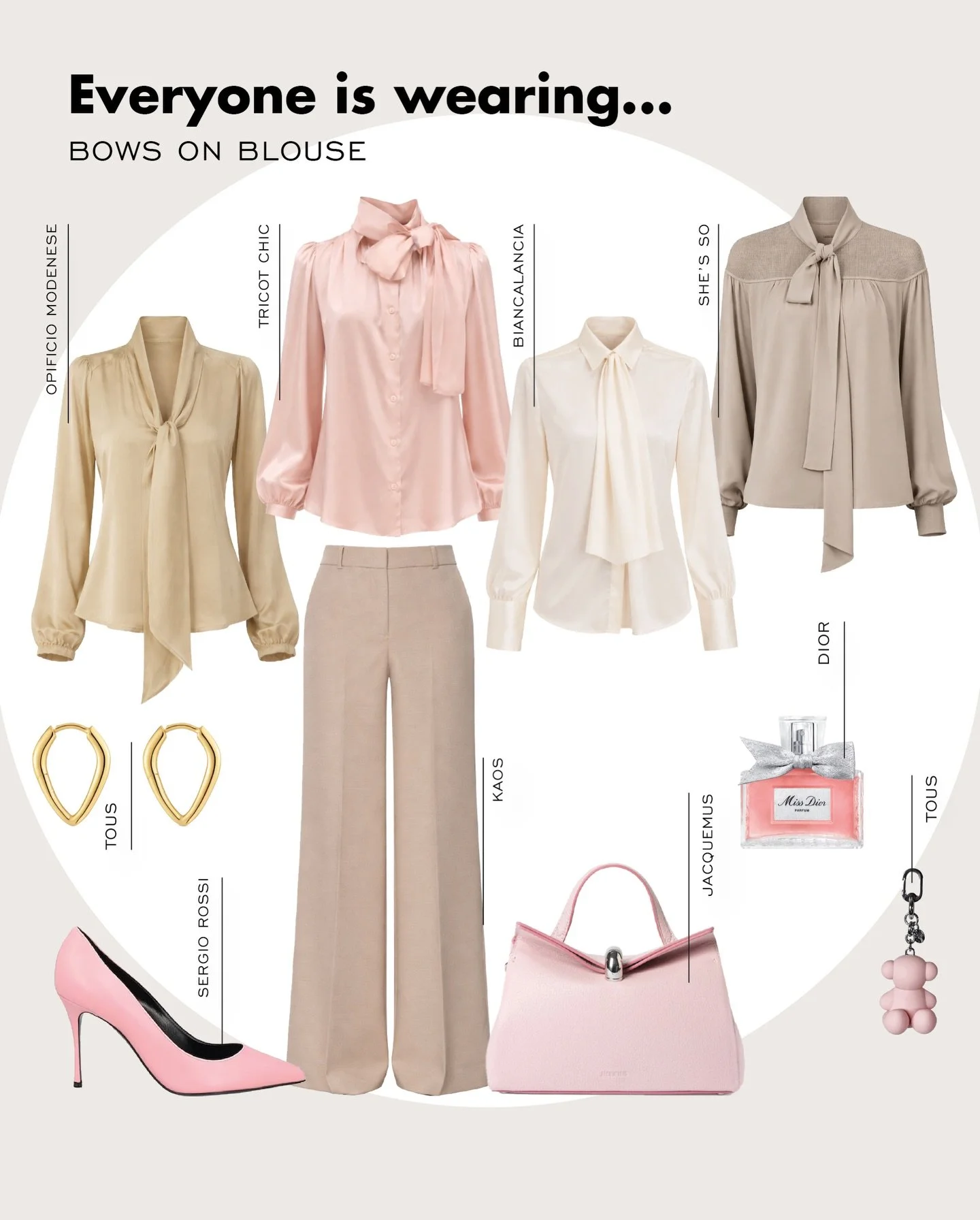 Soft, feminine and very now.&nbsp;
The bow-tie blouse pairs perfectly with wide-leg trousers and stilettos for a balanced, fashion-forward look. Make it even more on-trend by choosing it in candy pink&mdash;double the trend appeal.

💌 Don&rsquo;t fo