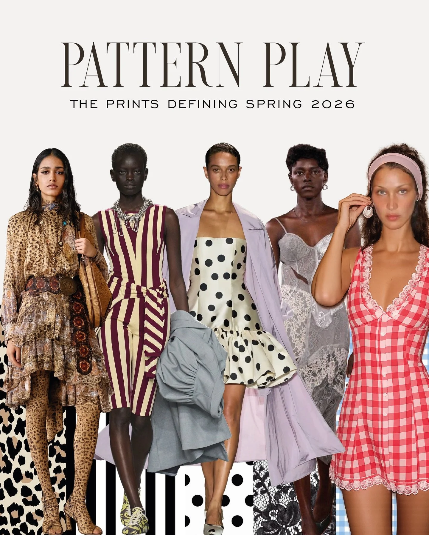 Polka dots, bold stripes, gingham and windowpane checks, lace, and animal prints lead the pattern story this season. From refreshed classics to new print ideas &mdash; leopard, cow, bambi, zebra&hellip; 🐆
The key: mix patterns, play with contrast an