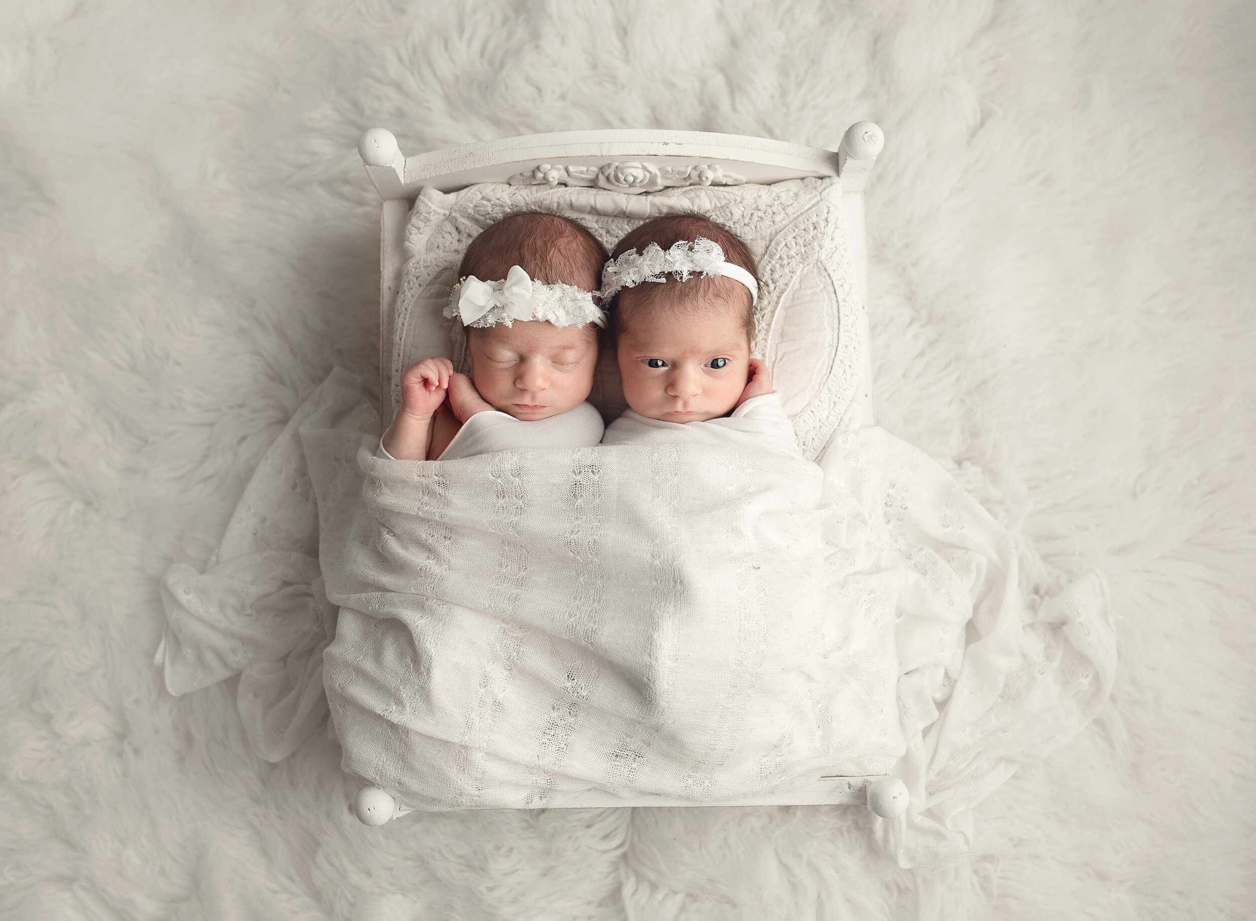 Morgan City Louisiana Newborn studio baby girl twins in bed