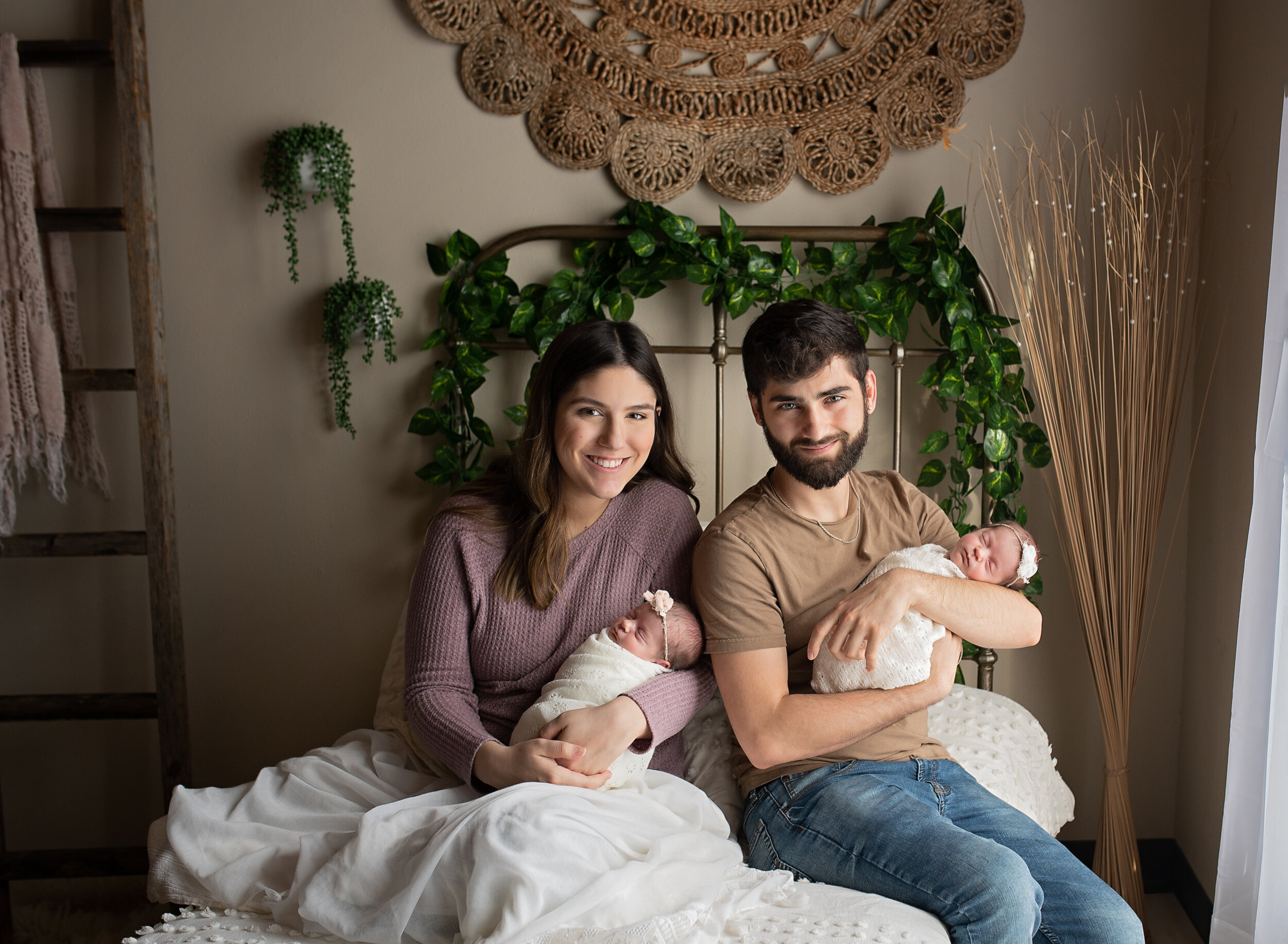 Morgan City Louisiana Newborn baby girl twins and parents boho