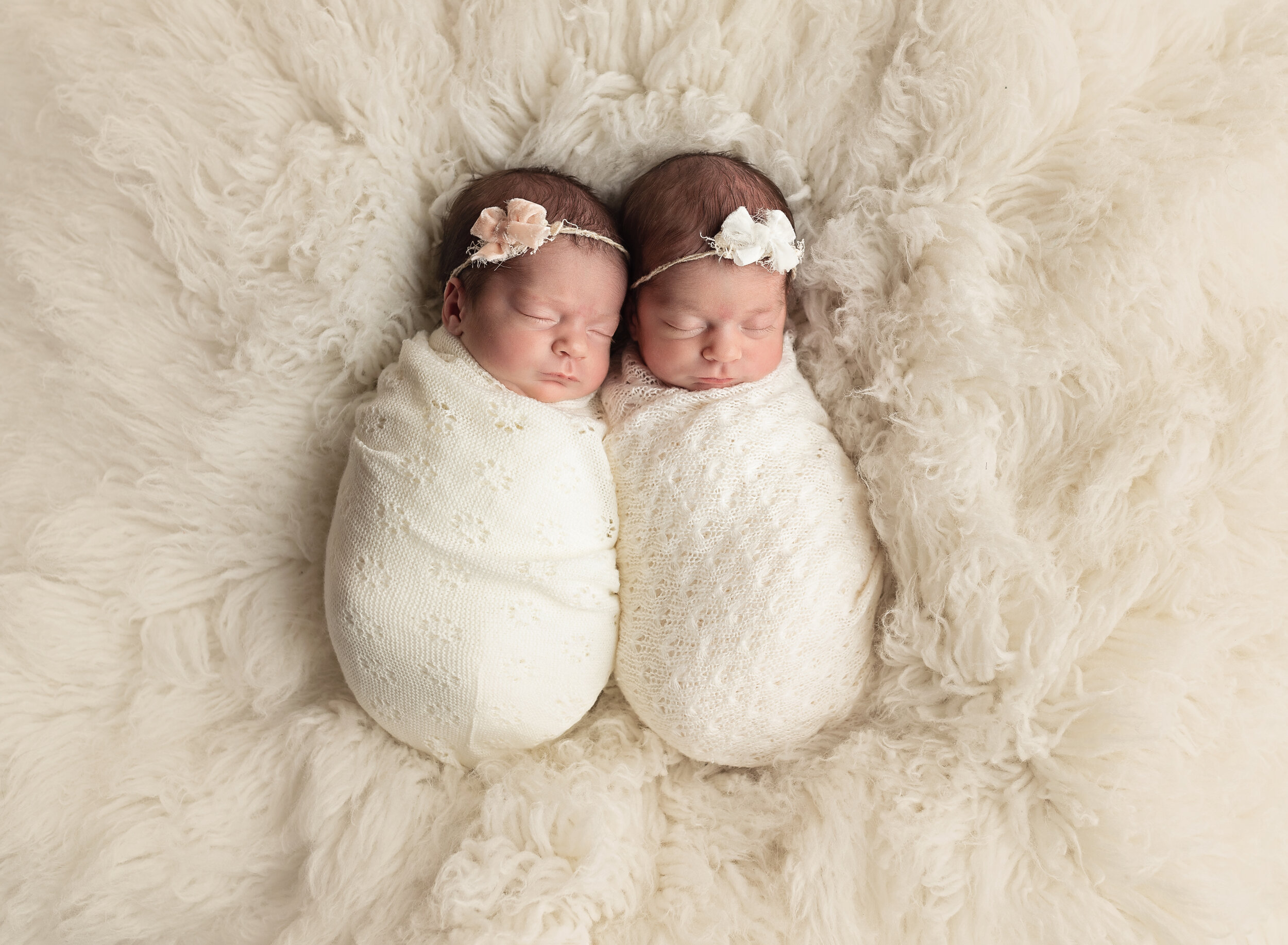 newborn girls photo in cream
