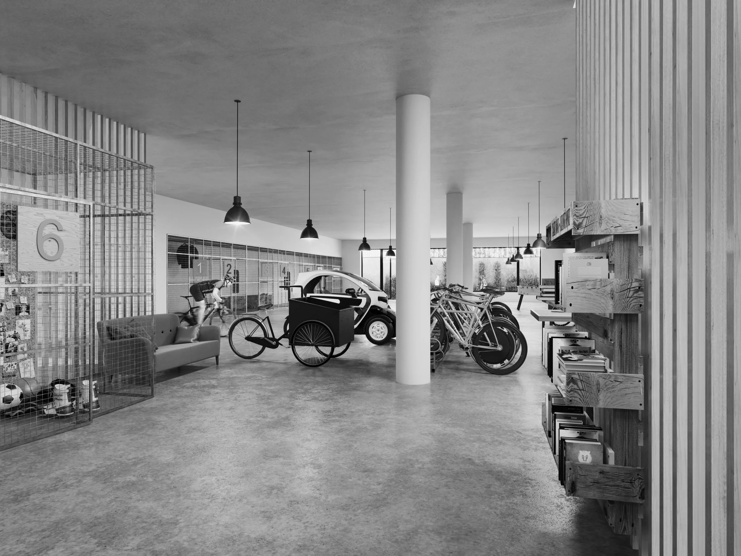 Hallen - Flexibla uppställningsplatser för fordon. Illustration Studio superb