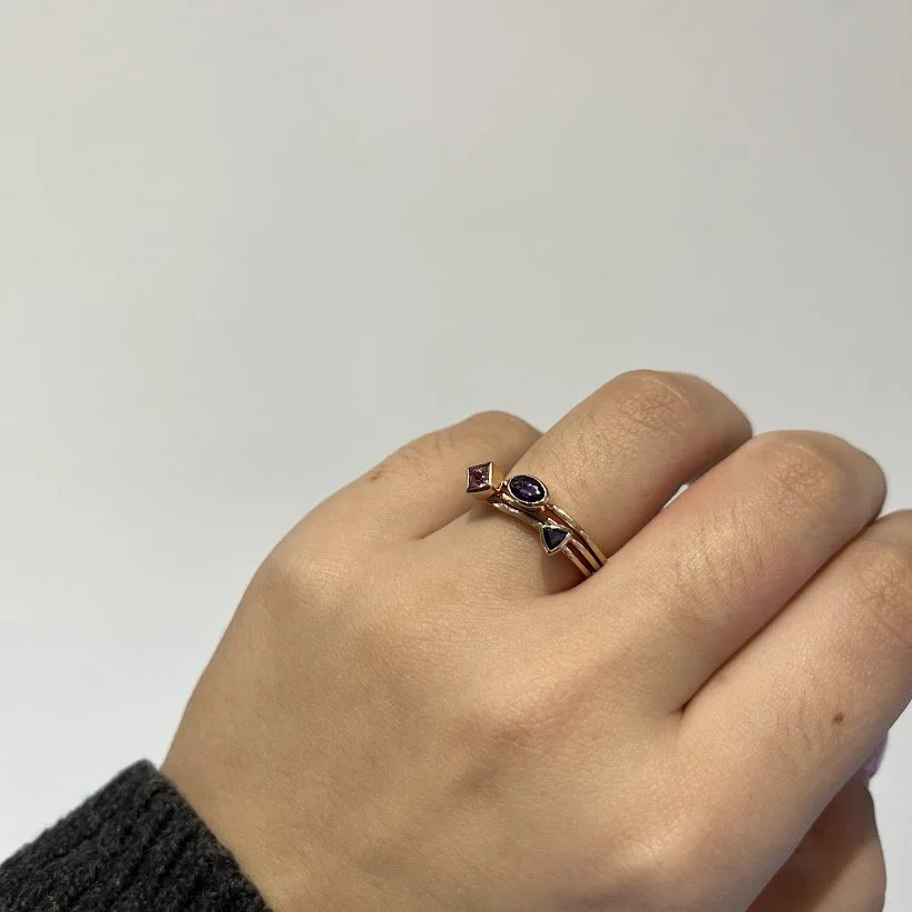 Amethyst, Tourmaline and Synthetic Sapphire Ring Set