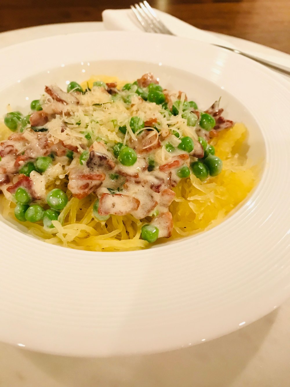 Spaghetti Squash with Pancetta, Peas and Alfredo — Raelee's Kitchen