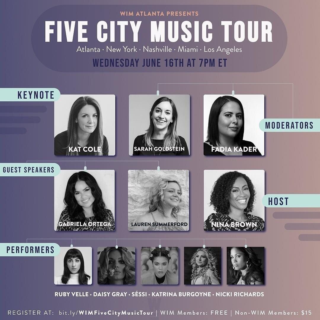 🗣 On Wednesday, 6/16 at 7pm ET, @womeninmusic #ATL is featuring some of the top women in music across ATL, NYC, LA, Nashville and Miami for a virtual night of real-talk and live performances. 🎼 ⁣
⁣
One of my favorite women in business, @katcoleatl 