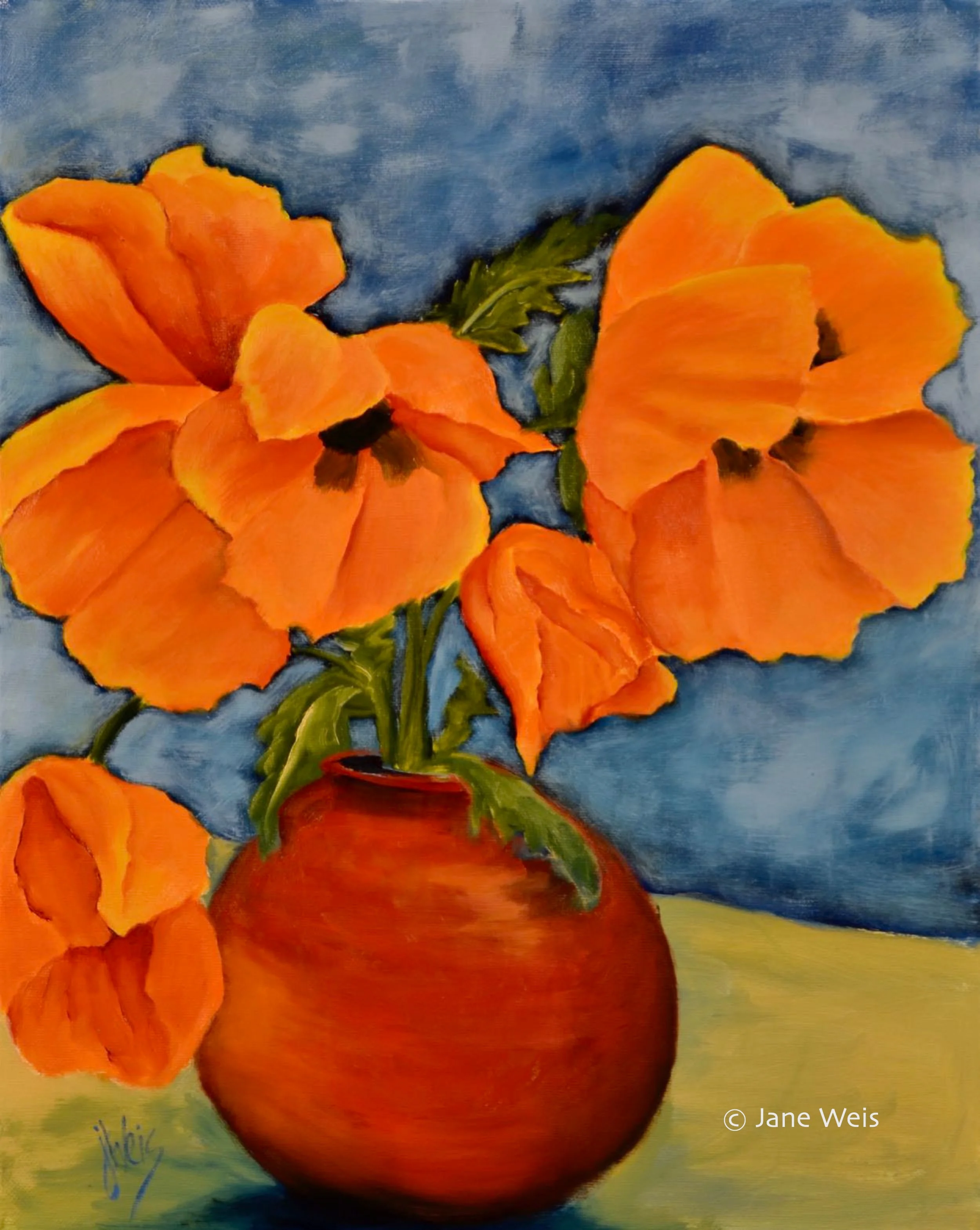 POPPIES IN A ROUND VASE
