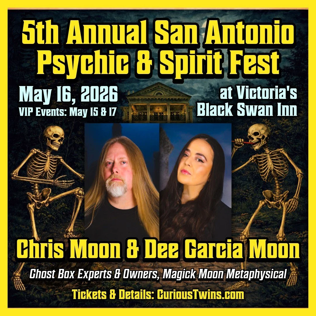 Experts in Ghost Box Communication, Chris Moon &amp; Dee Garcia Moon (@mooniepix @deeparanormal321), are back in San Antonio on May 16! You don't want to miss their special gallery reading! 

In their session, the pair will be sharing their expertise