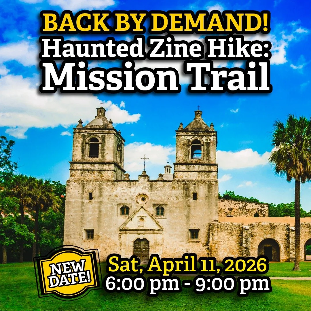 After our first sold out hike, we heard that you wanted another! So we're heading back on the trail this April for another Haunted Hike along the Mission Trail of the San Antonio Riverwalk! 

This twilight journey is part nature walk and part folklor