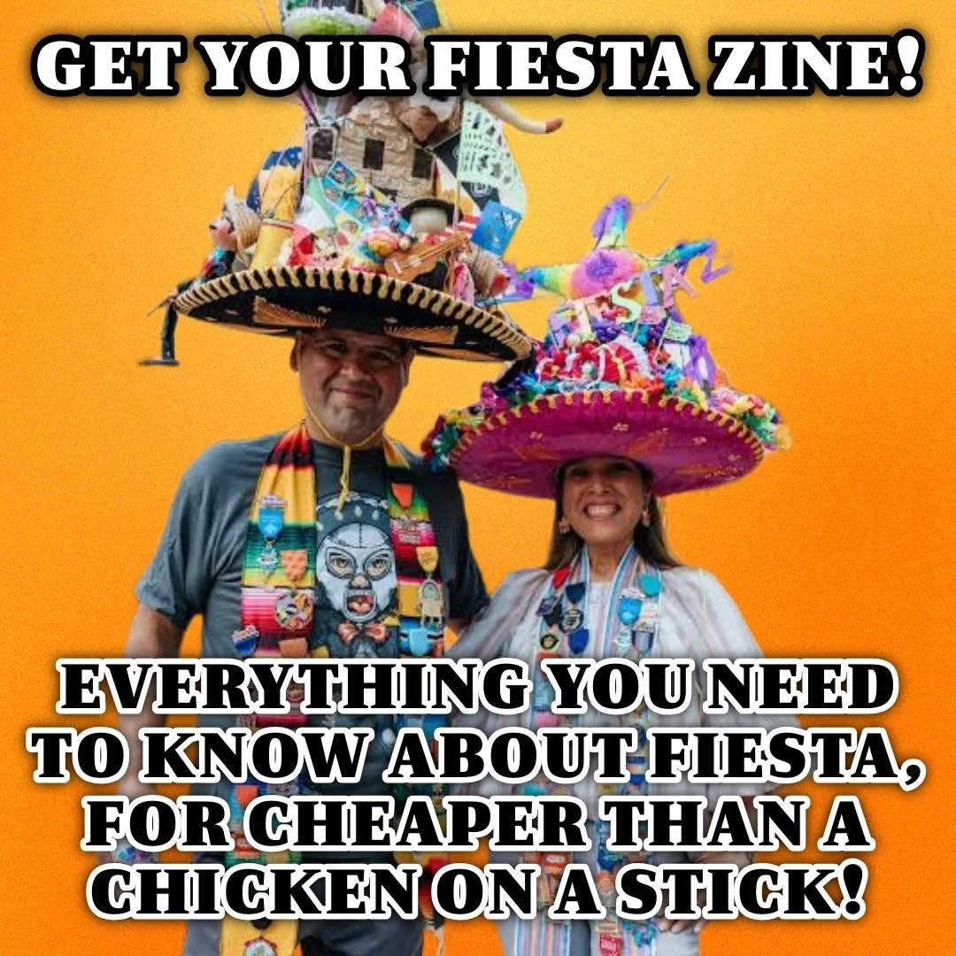 🪅🎉CALLING ALL FIESTA LOVERS!🪅🎉

You need this zine if you&rsquo;re a fiesta fan! 
Giveaway info below! 

For the ones who remember the carnival in the streets of downtown and who have been celebrating Fiesta since you were a baby. 

Just in time 