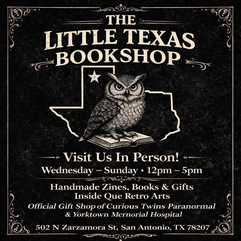 Hey San Antonio, are you tired of the same stores? Looking for something original, handmade, and local?
The Little Texas Bookshop is the official shop of Curious Twins and Yorktown Memorial Hospital, filled with handmade zines, books, and pieces you 