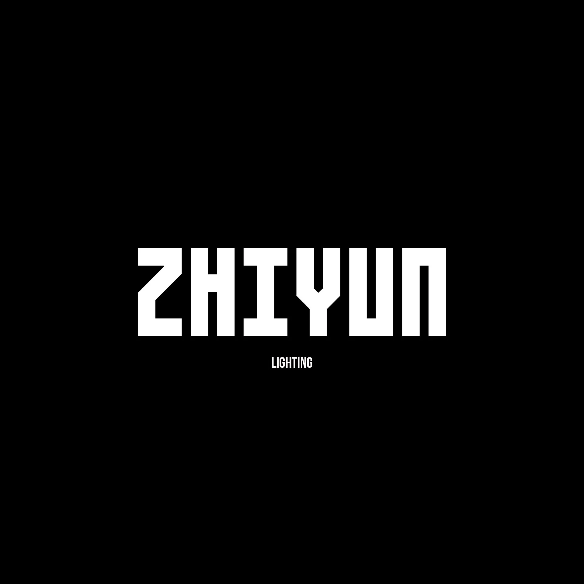 Black background with the word 'ZHIYUN' written in large white block letters and the word 'LIGHTING' in smaller white text below.