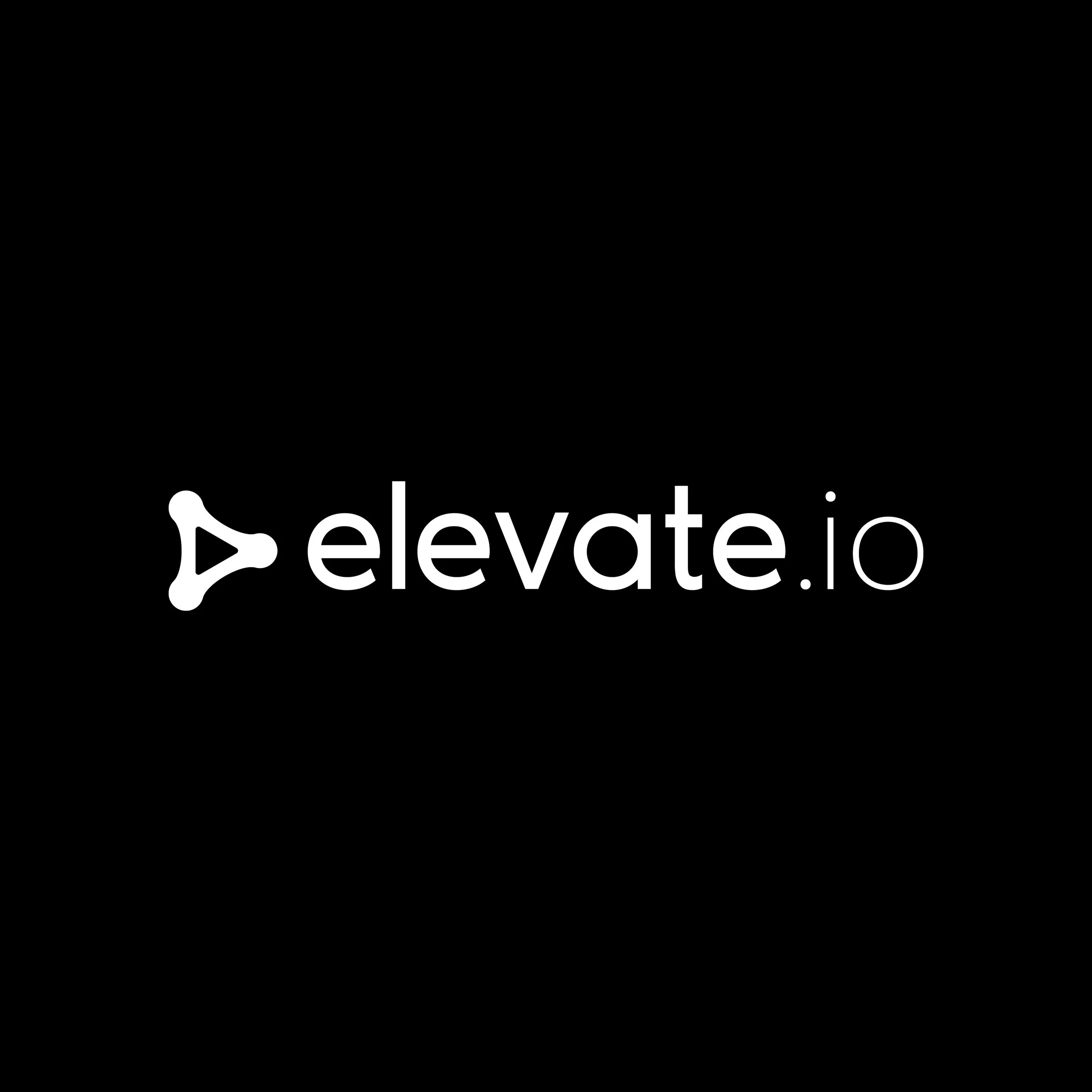 Black background with white text displaying the logo and name of elevate.io, a company or platform related to technology or digital services.