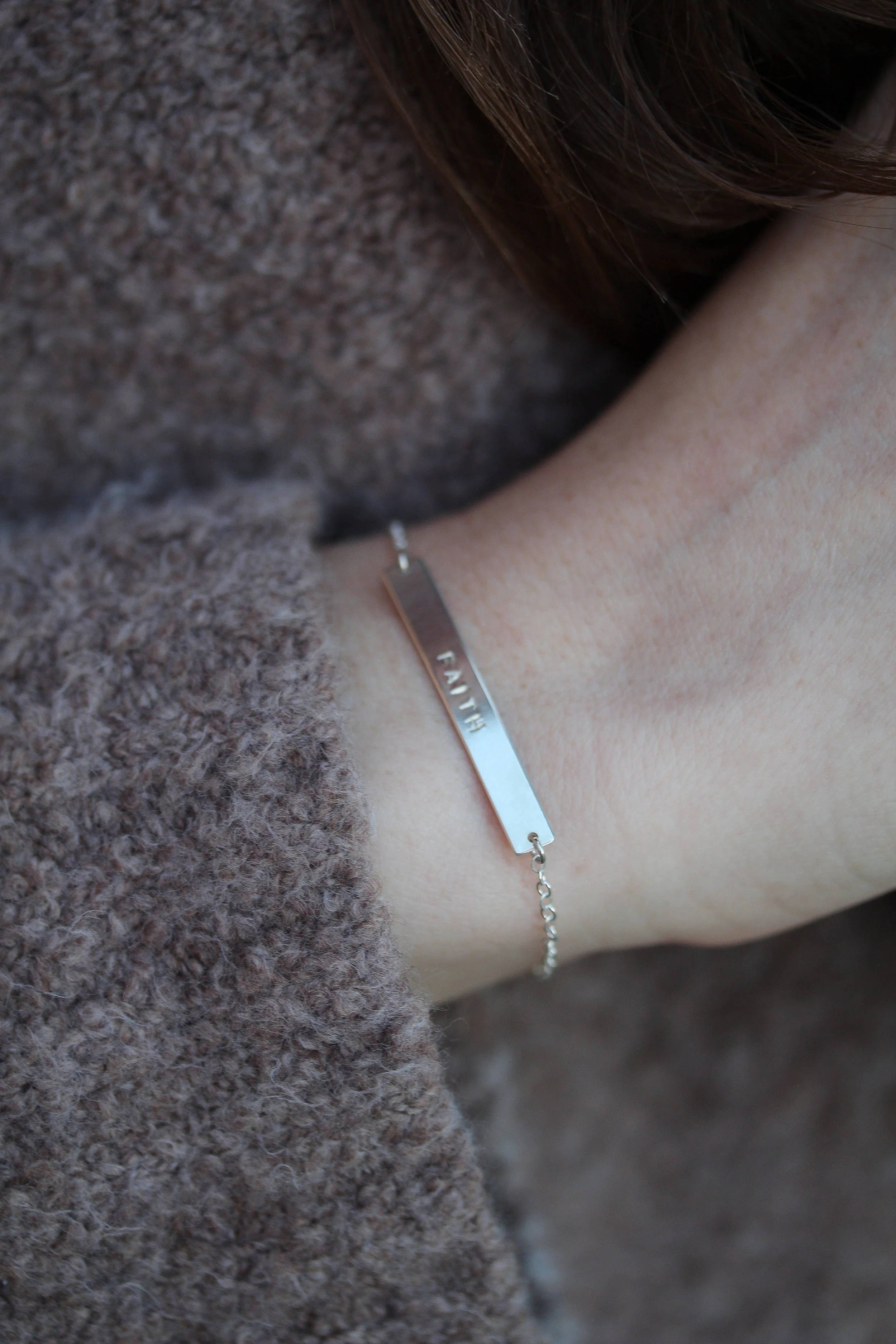Personalizable, Hand Stamped, Sterling Silver Long Bar Bracelet - Stamped & Co.