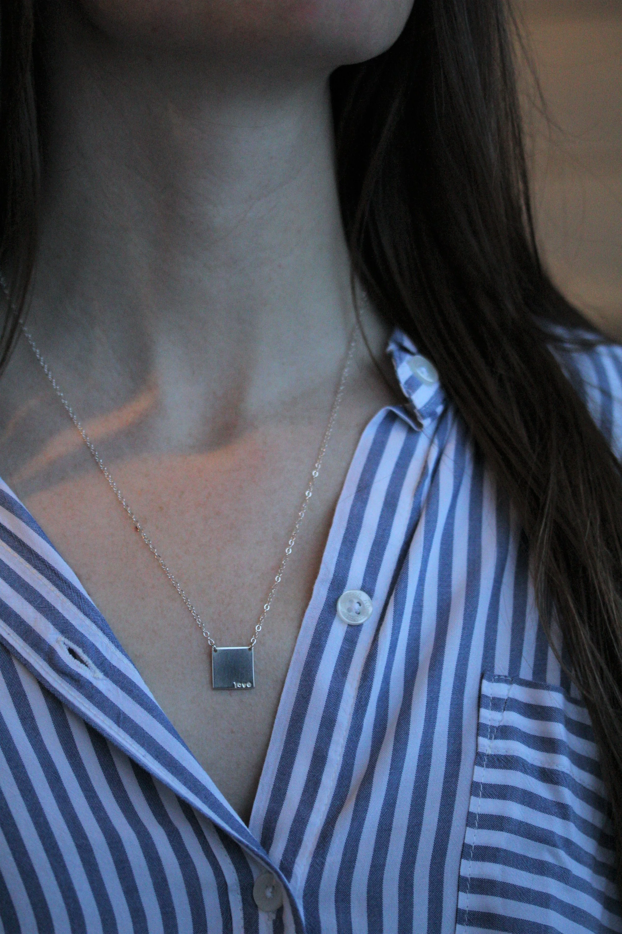 Hand Stamped, 14K Rose Gold Filled Square Pendant Necklace, Personalizable - Stamped & Co.