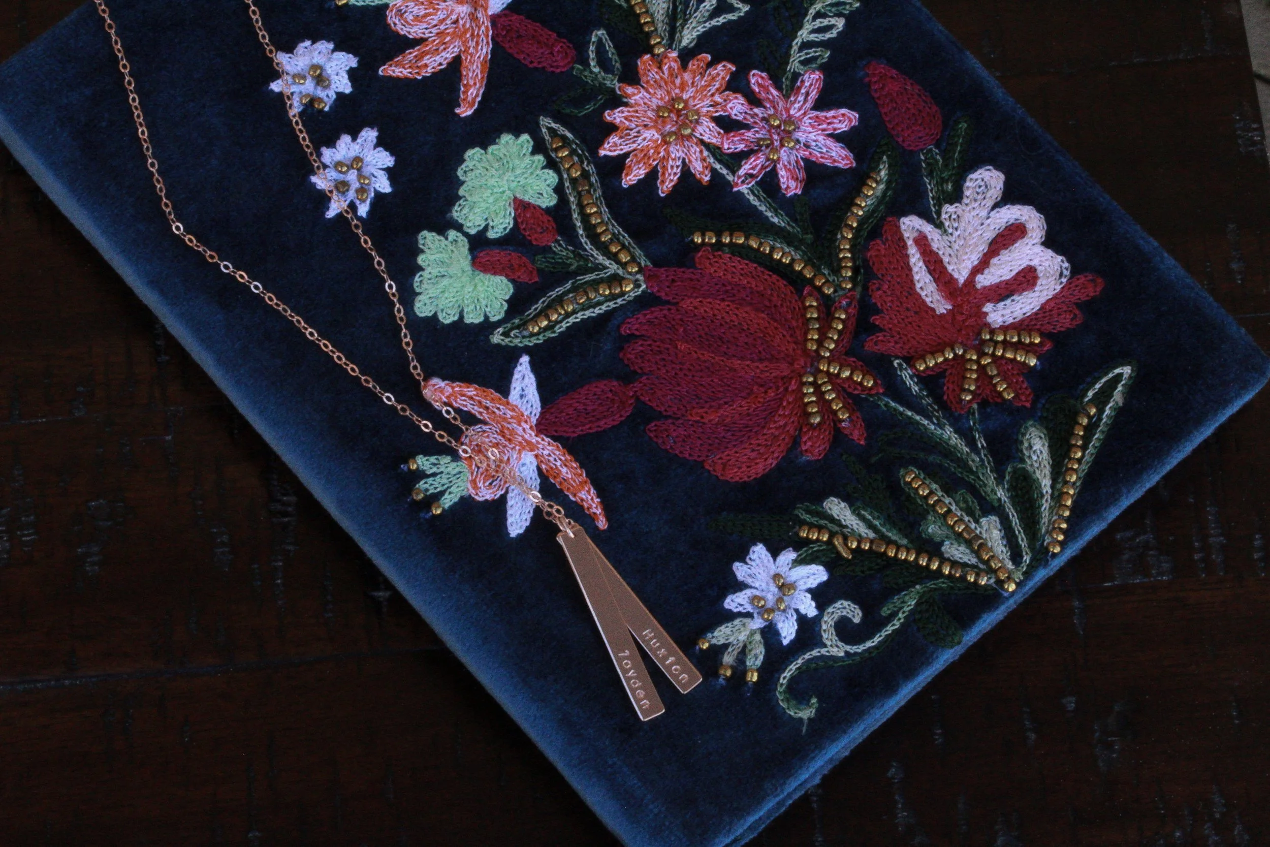 Hand Stamped, 14K Gold Filled Double Vertical Large Bar Necklace, Personalize - Stamped &amp; Co.