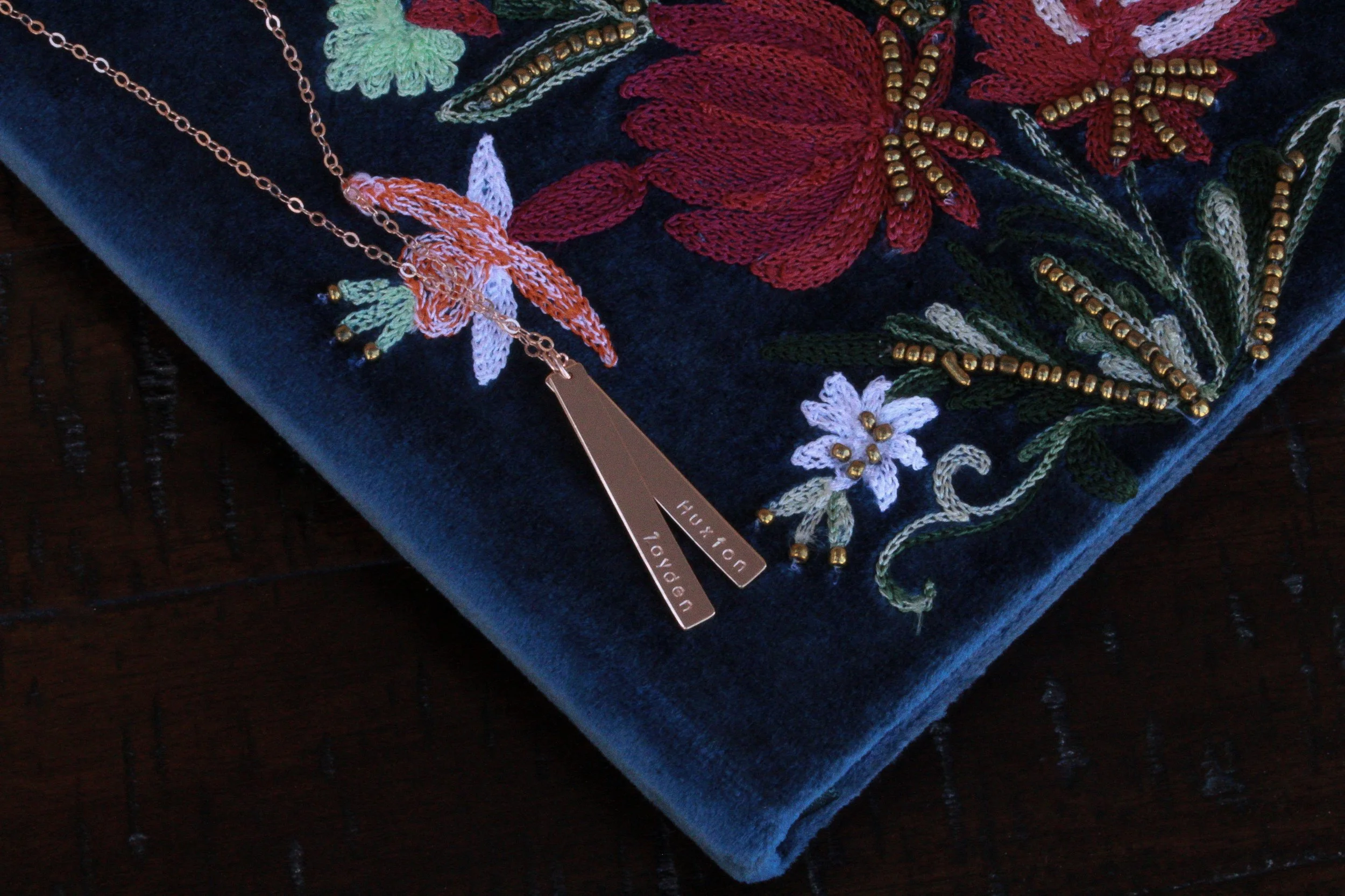 Hand Stamped, 14K Gold Filled Double Vertical Bar Necklace, Personalize - Stamped &amp; Co.