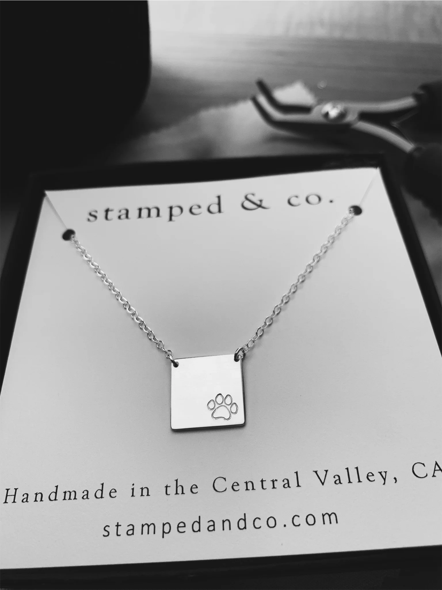 Paw Print Square Pendant Necklace, 13mm Square, Sterling Silver - Stamped &amp; Co.