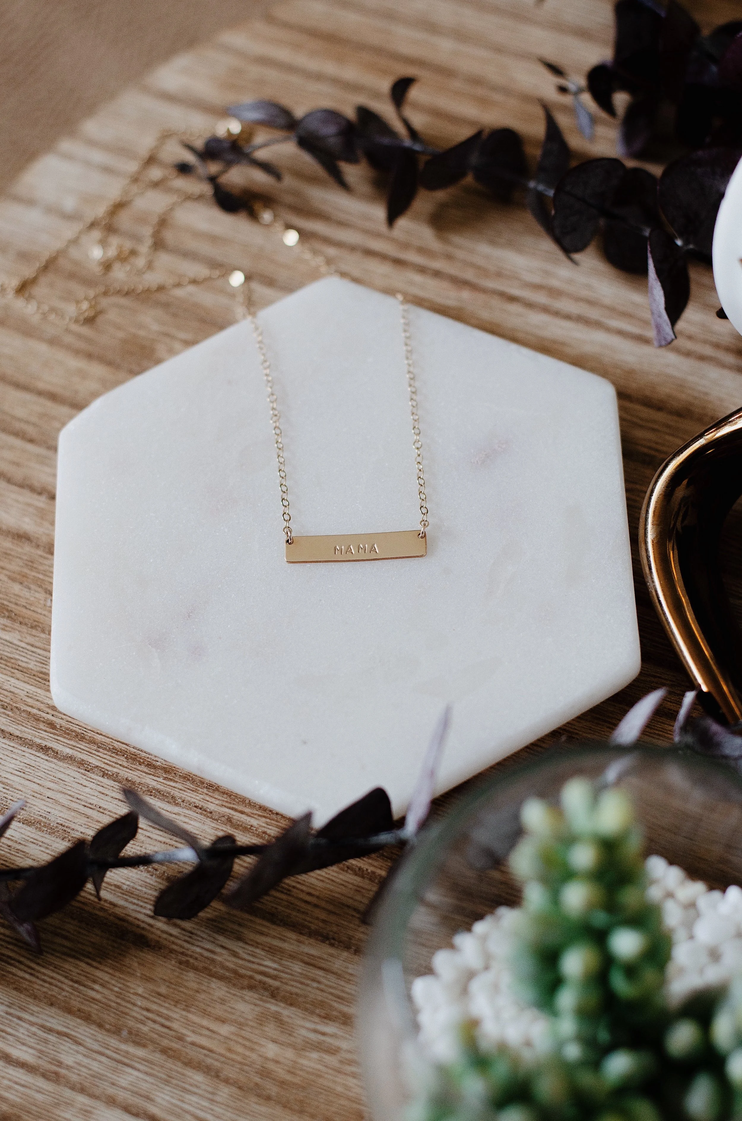 Hand Stamped, 14K Gold Filled, Small Bar Necklace, Personalize - Stamped &amp; Co.
