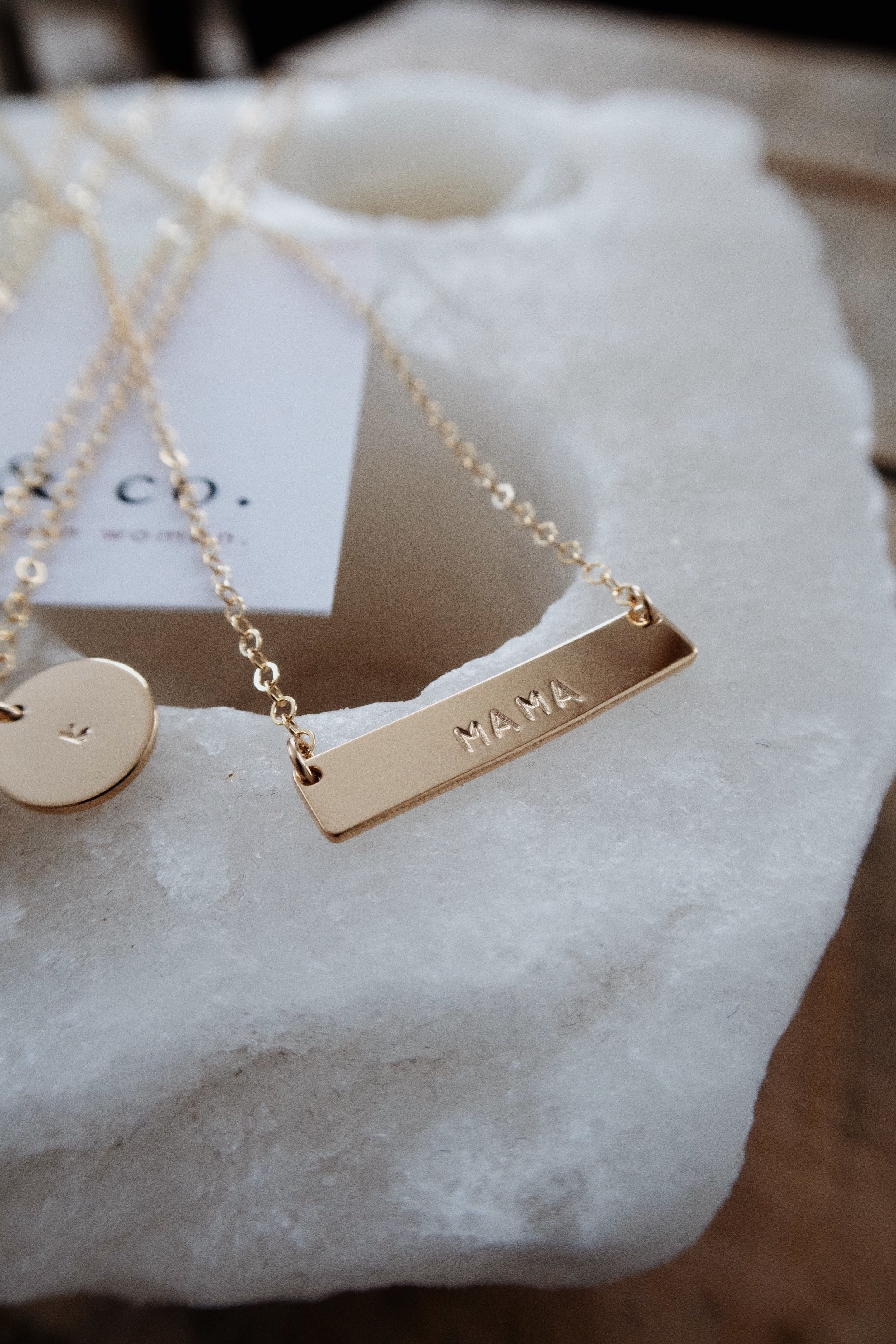 Small Bar Necklace, Hand Stamped, 14K Gold Filled, Small Bar Necklace, Personalize - Stamped &amp; Co.