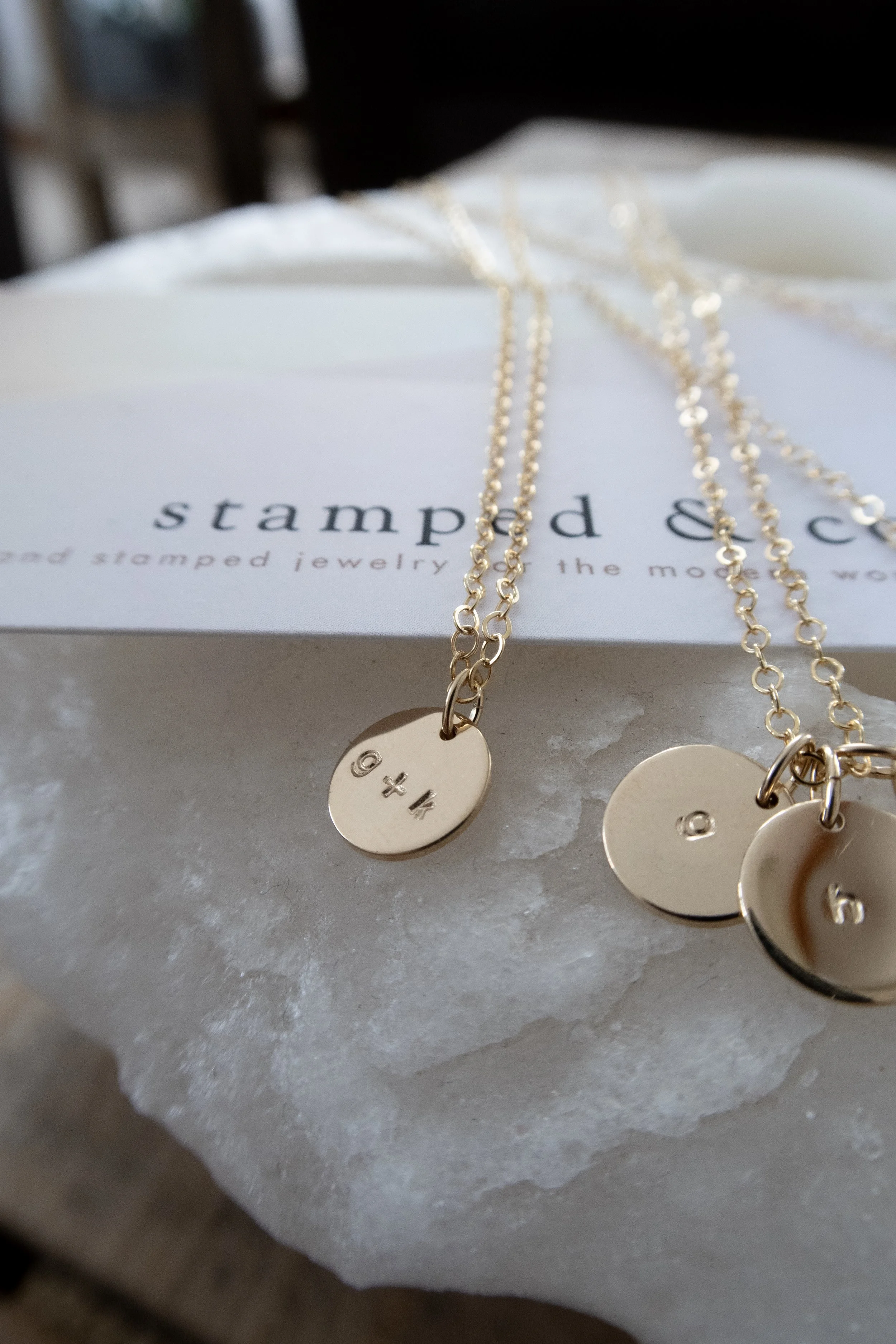 Small Disc Necklace, Hand Stamped Disc Necklace, 14K Gold Filled 9.5mm Disc Necklace, Personalize - Stamped &amp; Co.