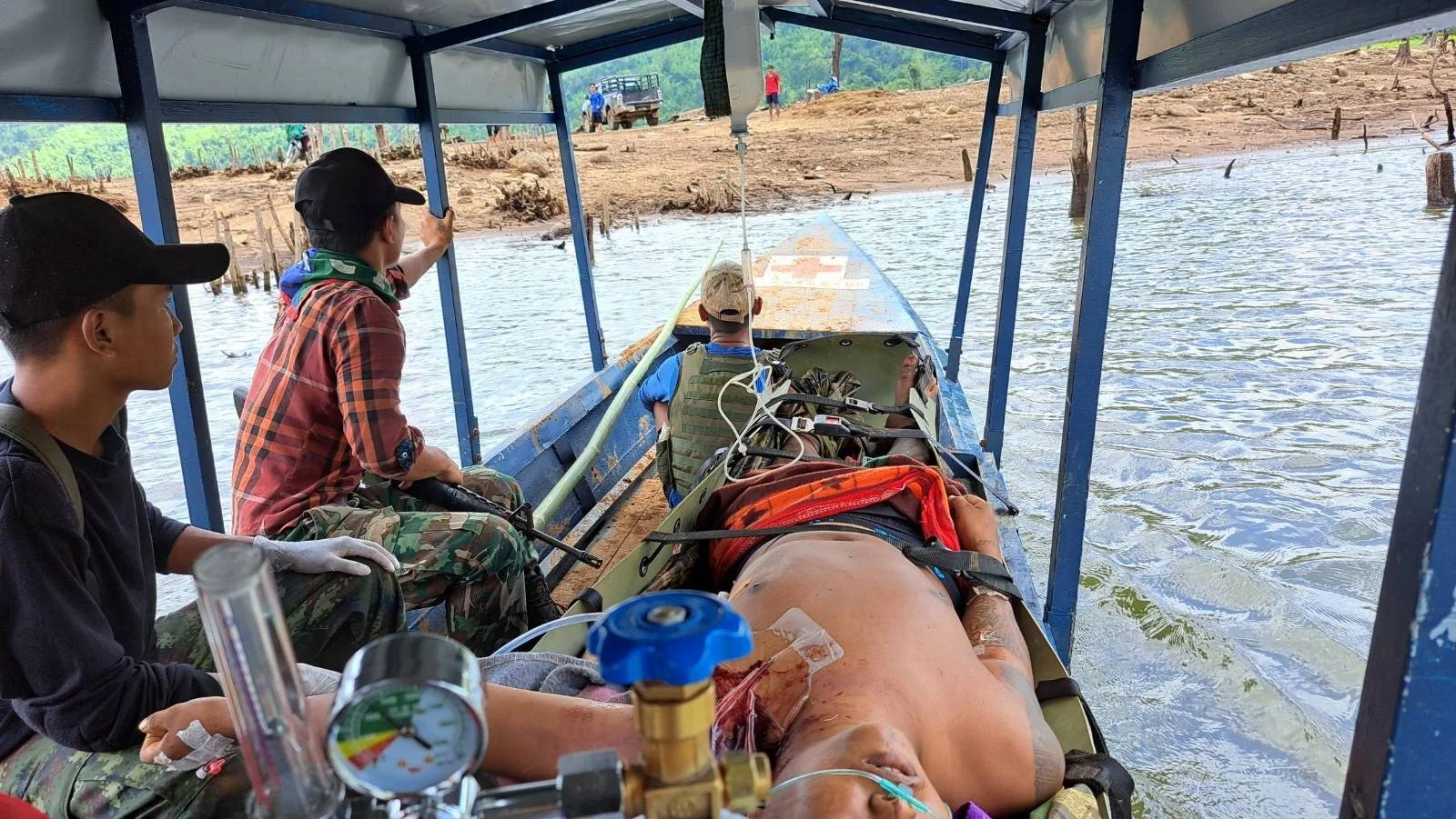 Stronghold boat ambulance carries wounded soldier