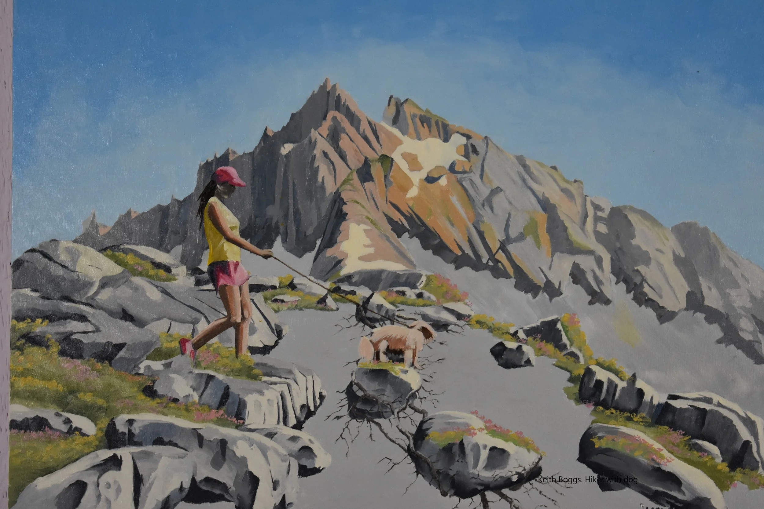 Hiker with dog. 2.5 x 2 ft