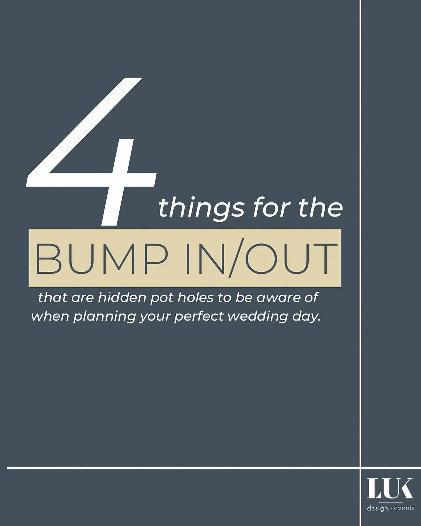 H I D D E N  C O S T S // of Wedding Day Logistics 💸

Planning your dream wedding? 

Don&rsquo;t let these 4 bump-in and bump-out surprises catch you off guard:

1️⃣ Styling Time Crunch: A short bump-in window (e.g., 2 hours) vs. the 5 hours your st