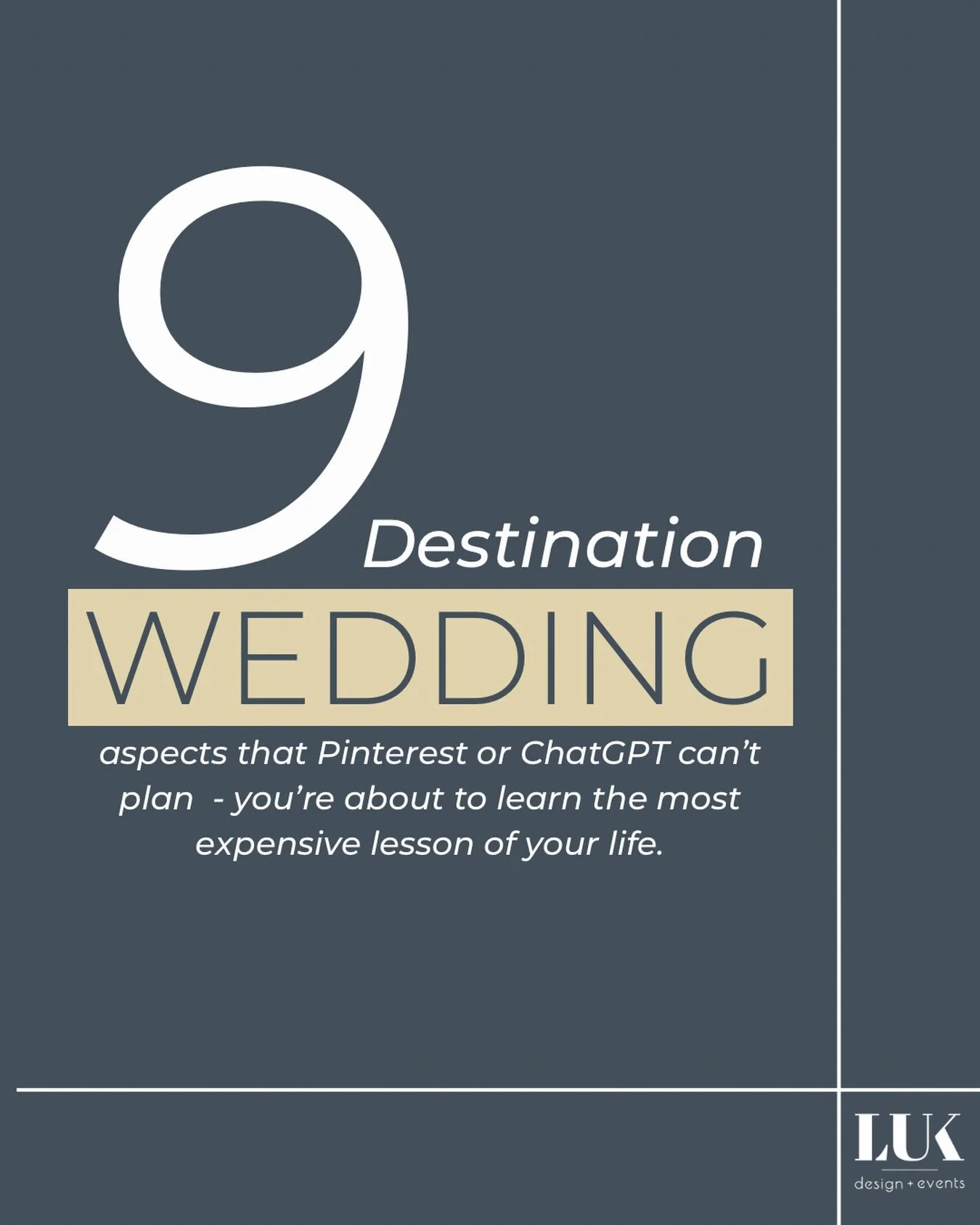 Destination weddings look effortless &mdash; but only when your planner is exceptional.

Here are the 9 must-haves in an experienced destination wedding planner:

1. Destination expertise &ndash; They know the location, permits, weather, and hidden c