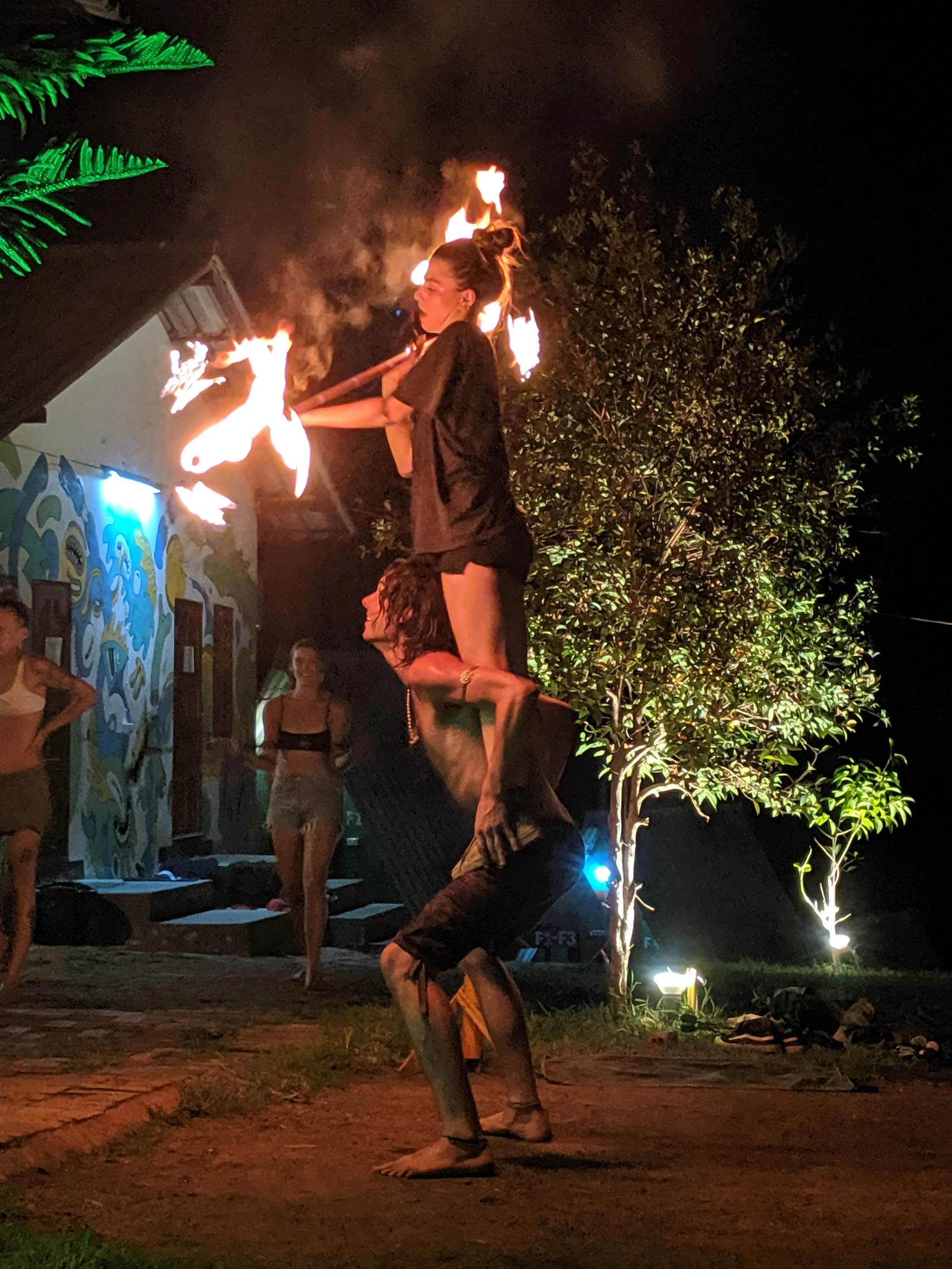  Visited a circus themed hostel, which hosts regular fire shows by residents. At one point there were four people just spinning around different weapons with flames! 