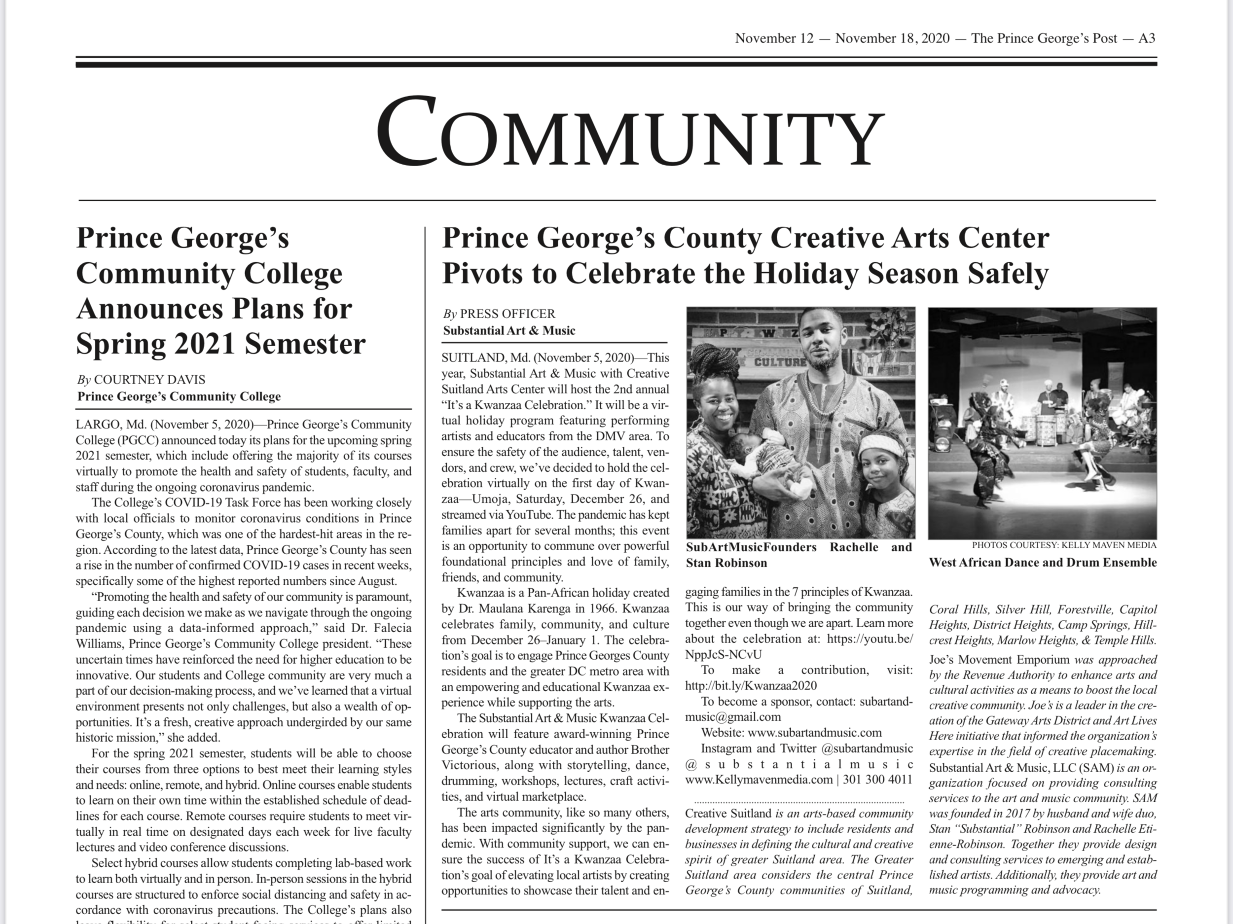 Prince George’s County Creative Arts Center Pivots to Celebrate the Holiday Season Safely