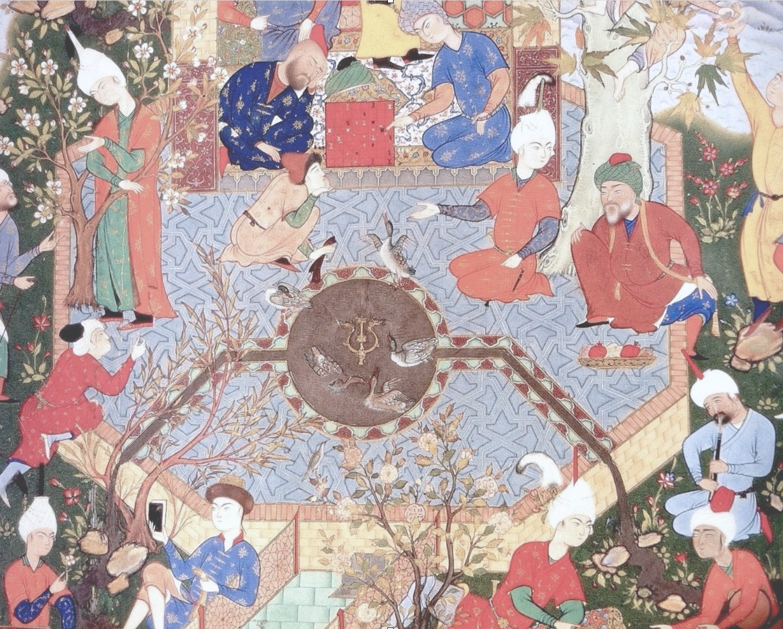 صحنه بازی شطرنج از نسخه هفت اورنگ ابراهیم میرزا، جامی، حدود ۹۶۳ قمری A detail from the Seven Thrones of Jami, 16th ca. @ Freer Gallery of Art