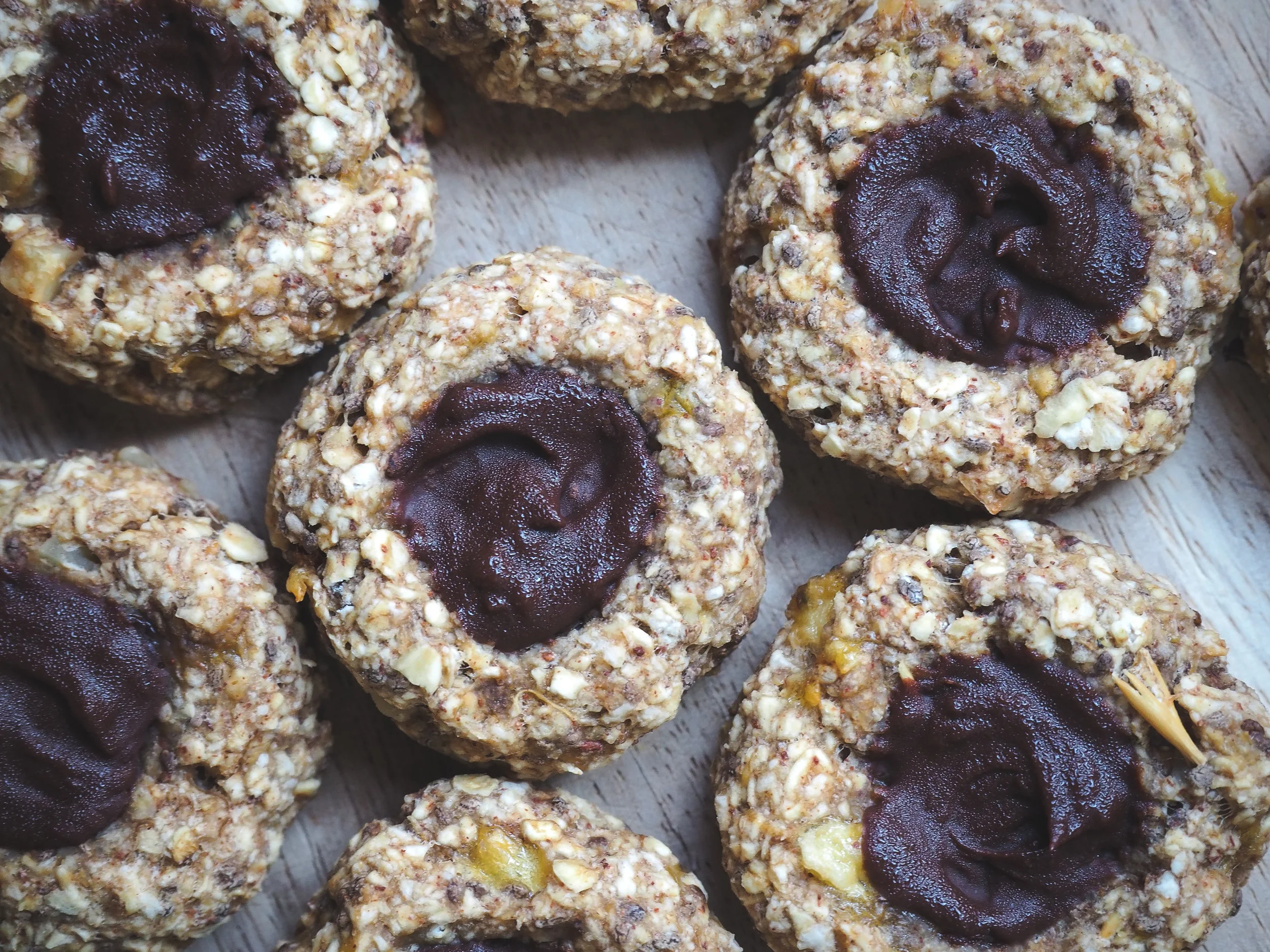Banana Chocolate Thumbprint Cookies | Healthy Plant-Based Vegan Dessert, Oil-Free, Refined Sugar-Free