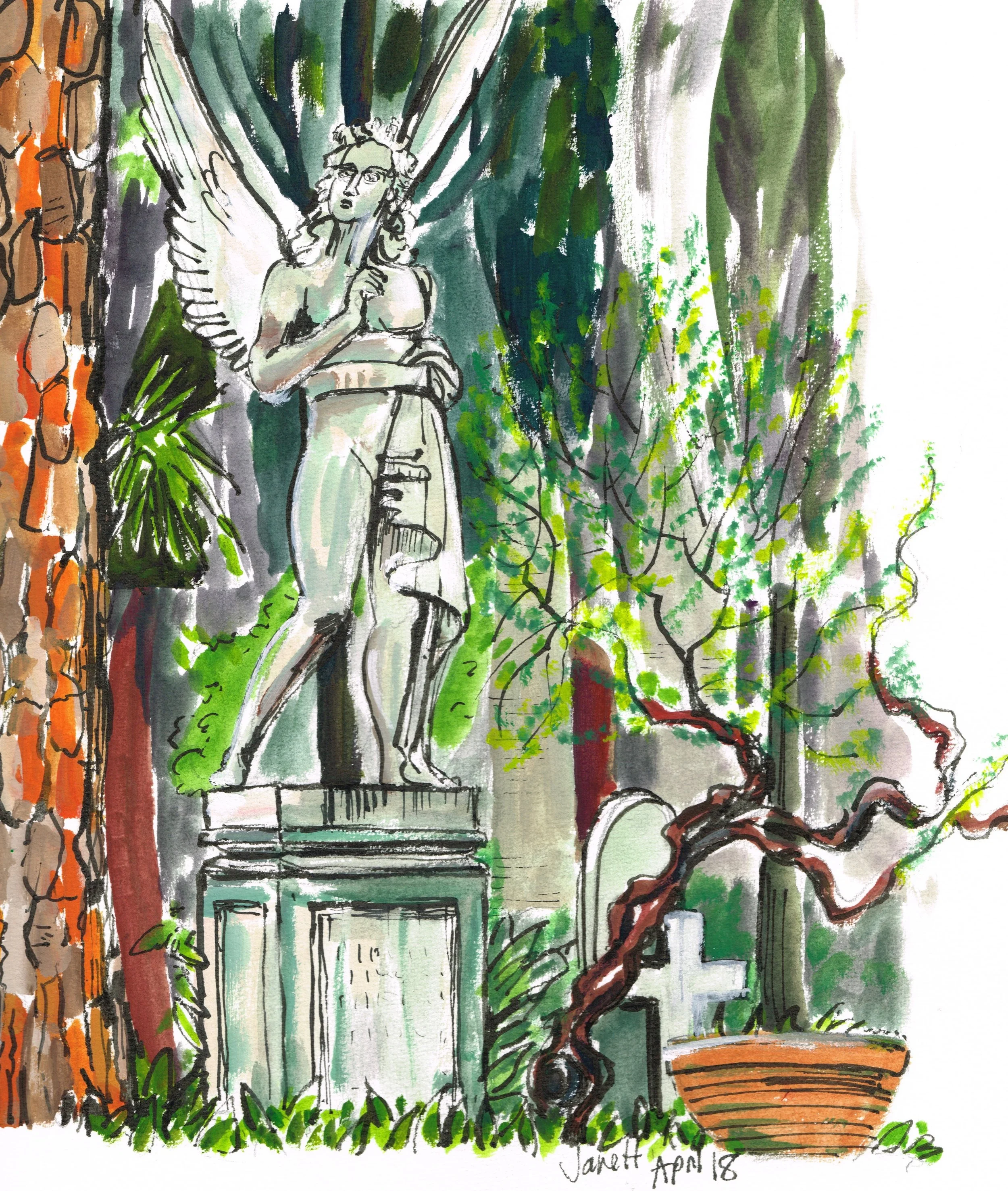 The Deco Angel. Non Catholic Cemetery of Rome. (Gouache). £70 framed
