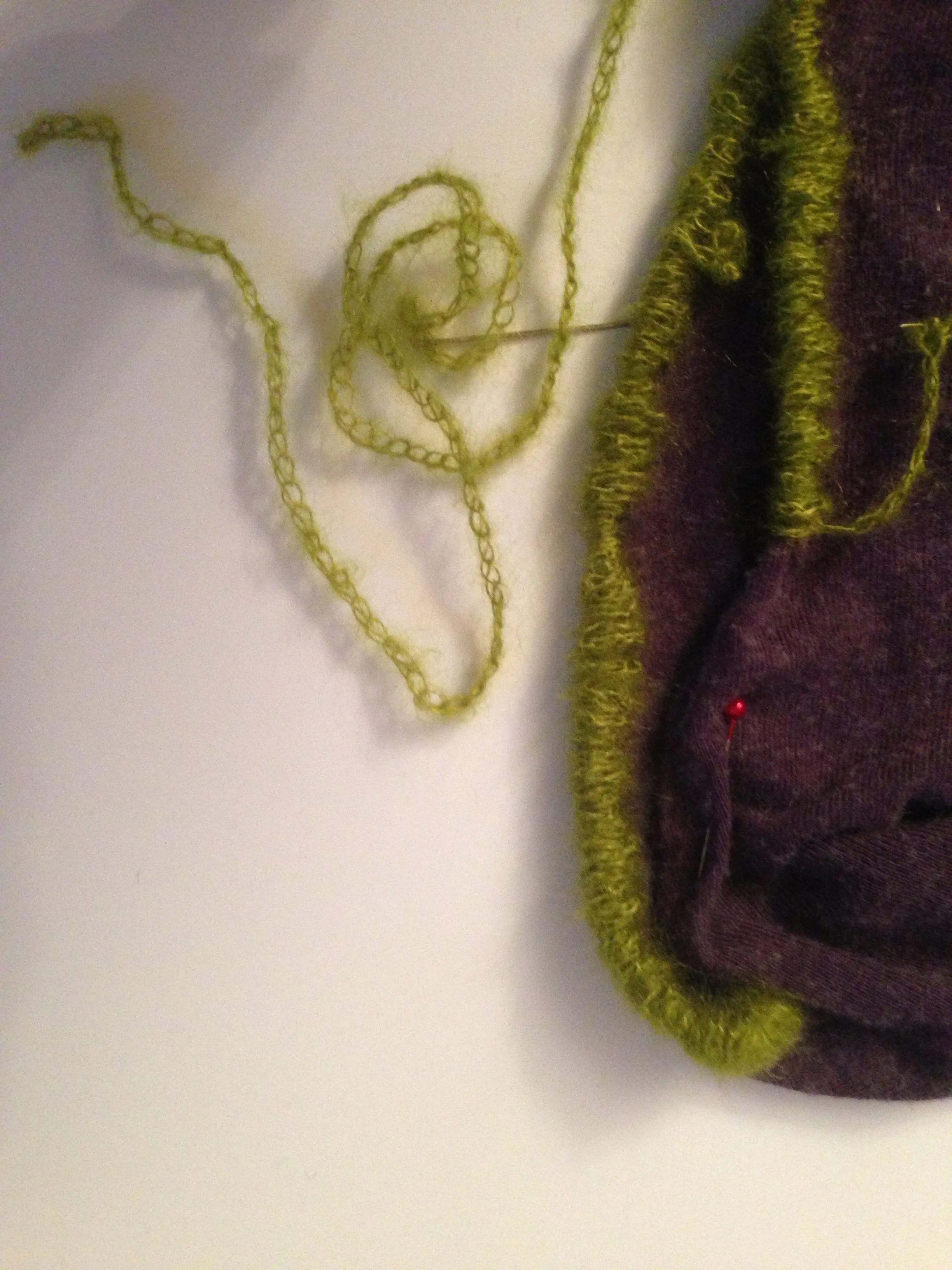  Process: Embroidering with mohair yarn  Yarn crocheted in single chain stitch to enhance texture 