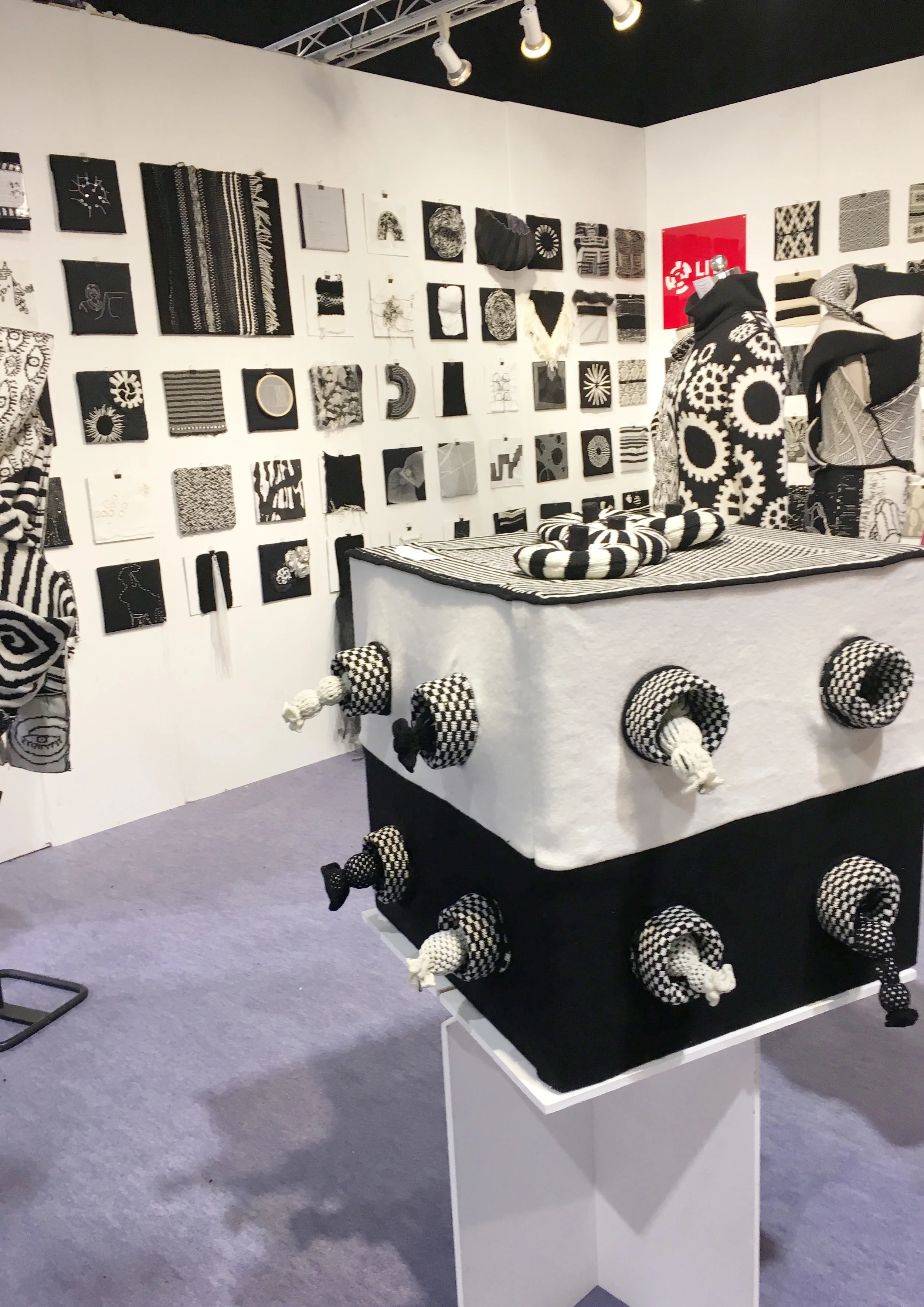  Finished Piece: Installation - Interactive Cube full view.  Photographed at RDS Knit &amp; Stitch Show 2018  